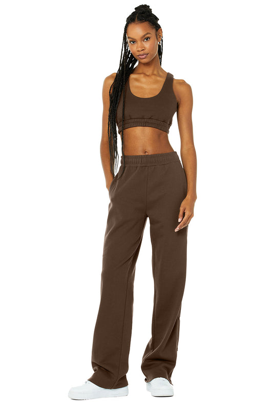 Scoop Neck Sweatshirt Bra & Courtside Tearaway Snap Pant Set - Espresso