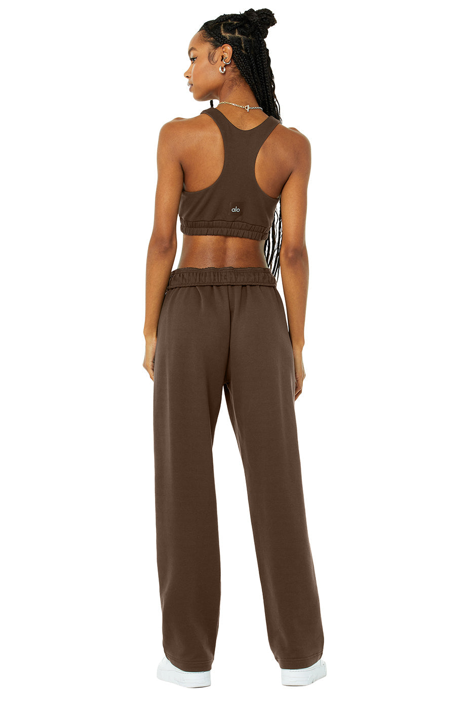 Scoop Neck Sweatshirt Bra & Accolade Straight Leg Sweatpant Set - Espresso