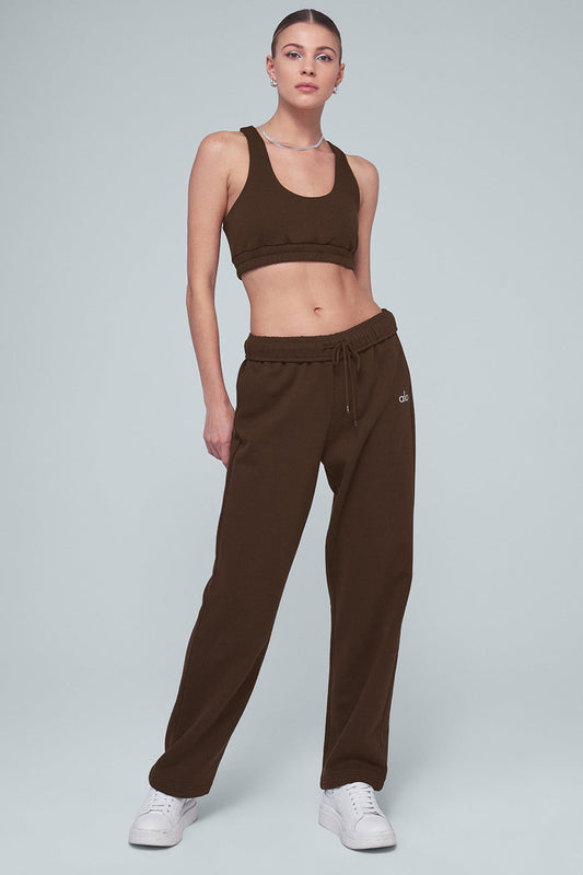 Scoop Neck Sweatshirt Bra & Accolade Straight Leg Sweatpant Set - Espresso