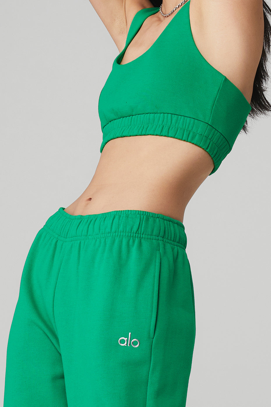 Scoop Neck Sweatshirt Bra & Accolade Straight Leg Sweatpant Set - Green Emerald