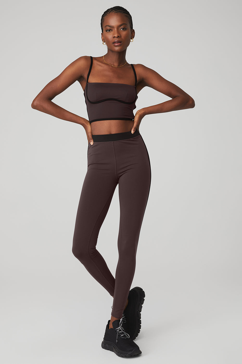 Airbrush Stream Lined Bra Tank & Airbrush High-Waist Stream Lined Legging Set - Raisin/Black