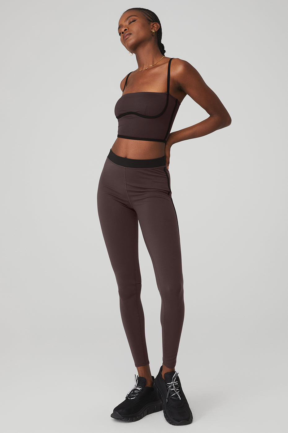 Airbrush Stream Lined Bra Tank & Airbrush High-Waist Stream Lined Legging Set - Raisin/Black