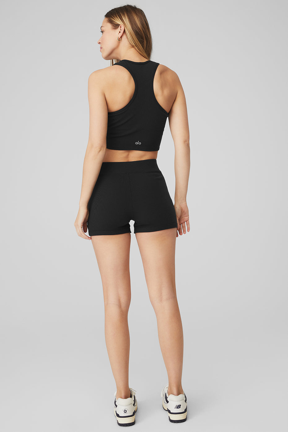 Goddess Ribbed Cropped Racerback Tank & Goddess Ribbed High-Waist Hot Short Set - Black