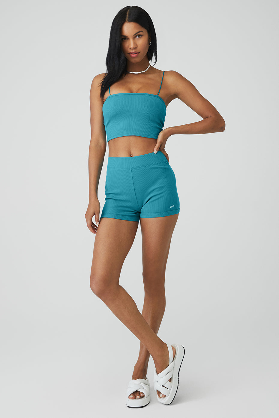 Goddess Ribbed Bandeau Top & Goddess Ribbed High-Waist Hot Short Set