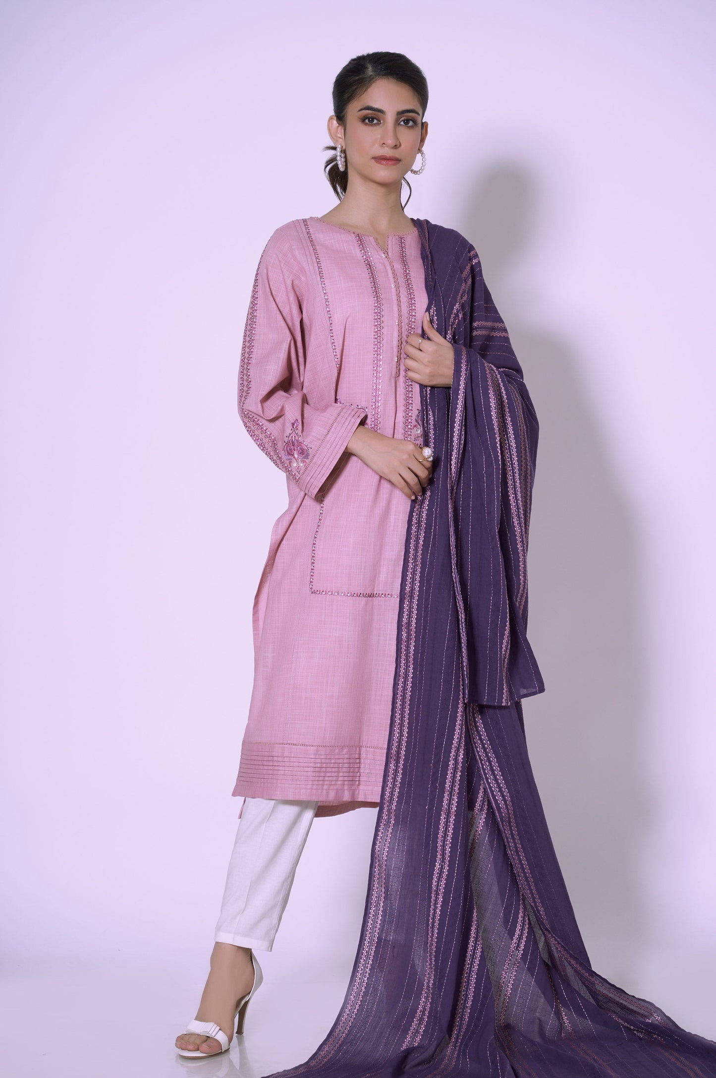 Stitched 2 piece Embroidered Slub Suit