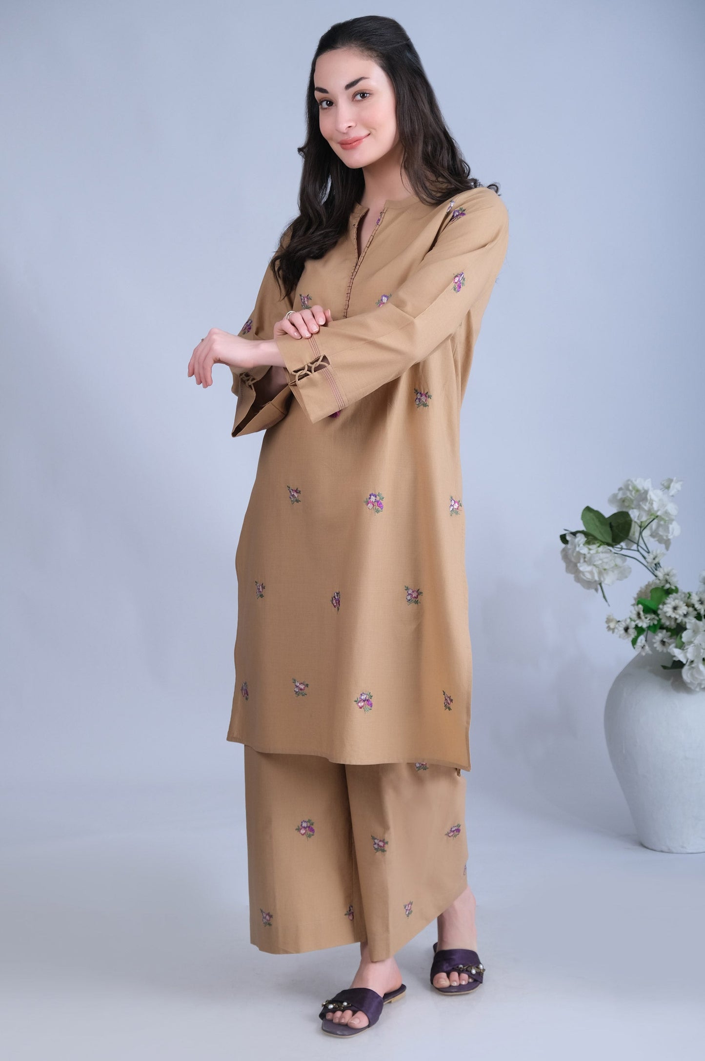 Stitched 2 Piece Cambric Embroidered Suit