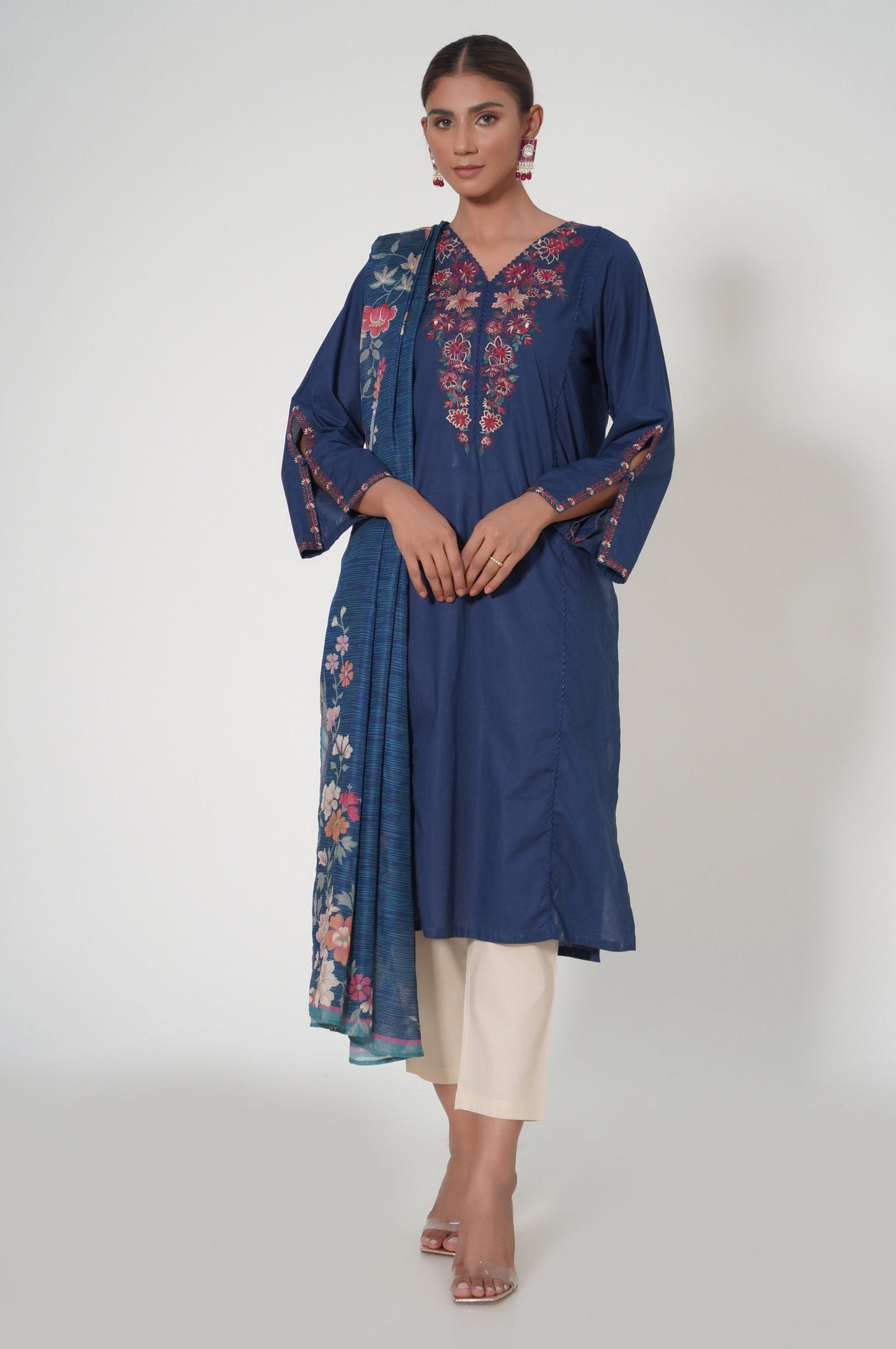 Stitched 2 Piece Cambric Embroidered Suit