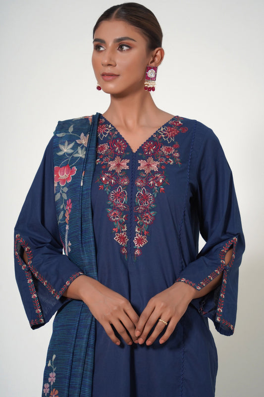 Stitched 2 Piece Cambric Embroidered Suit