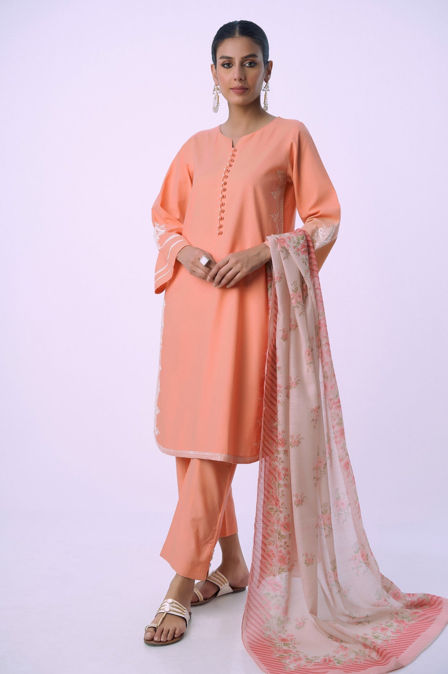 Unstitched 3 Piece Embroidered Slub Suit