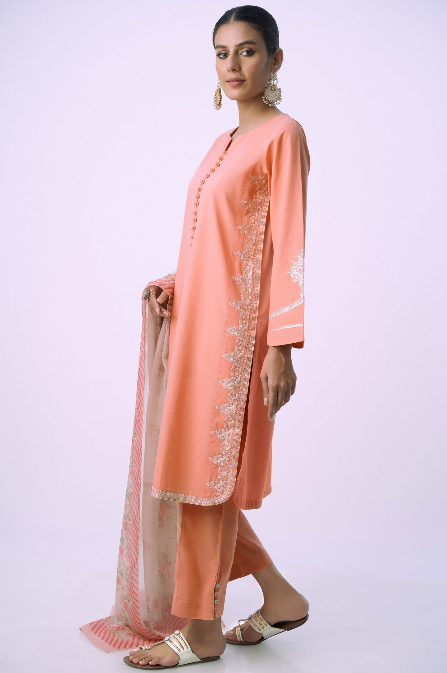 Unstitched 3 Piece Embroidered Slub Suit