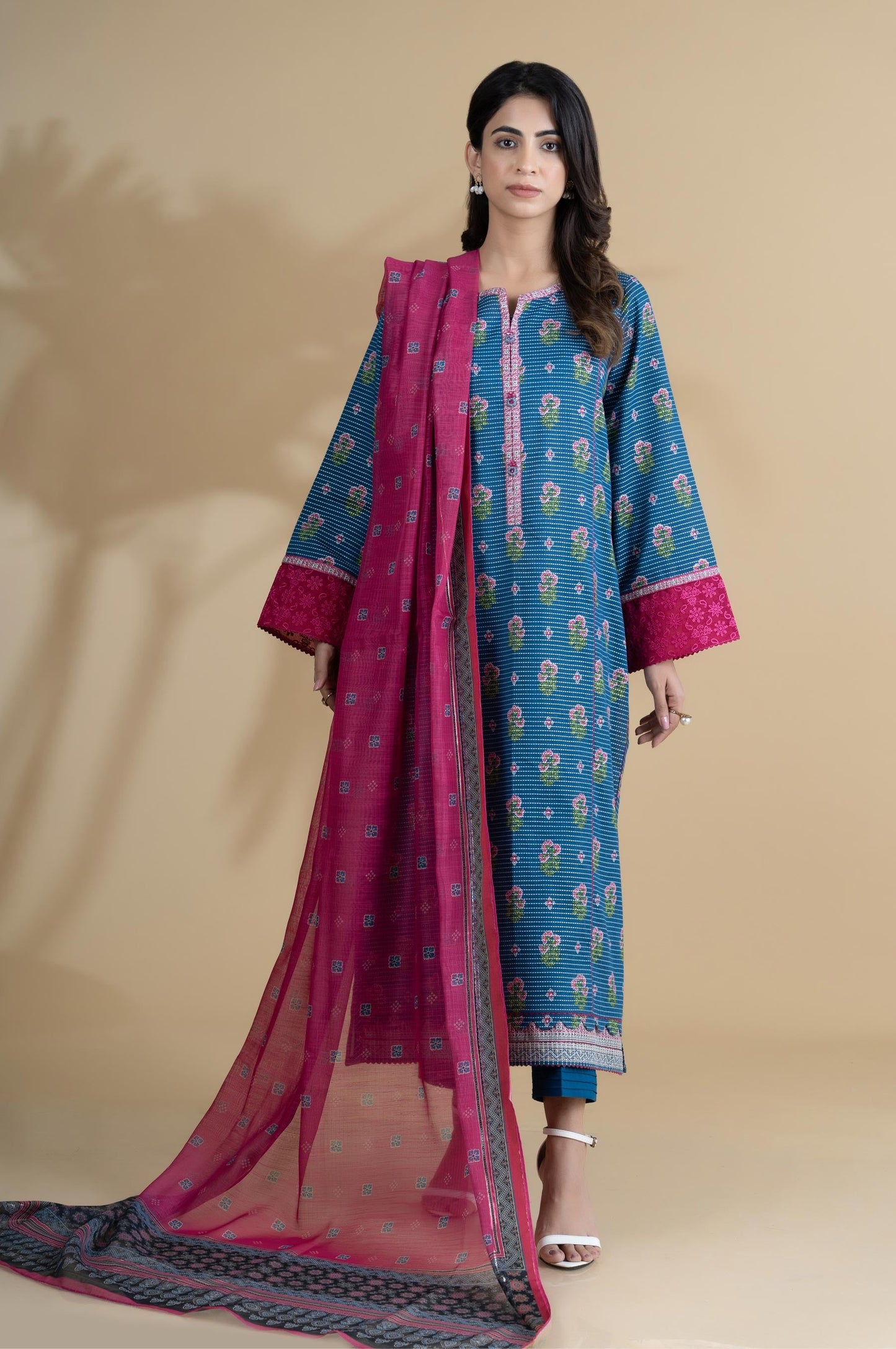 Unstitched 3 Piece Printed Dobby Lawn Suit