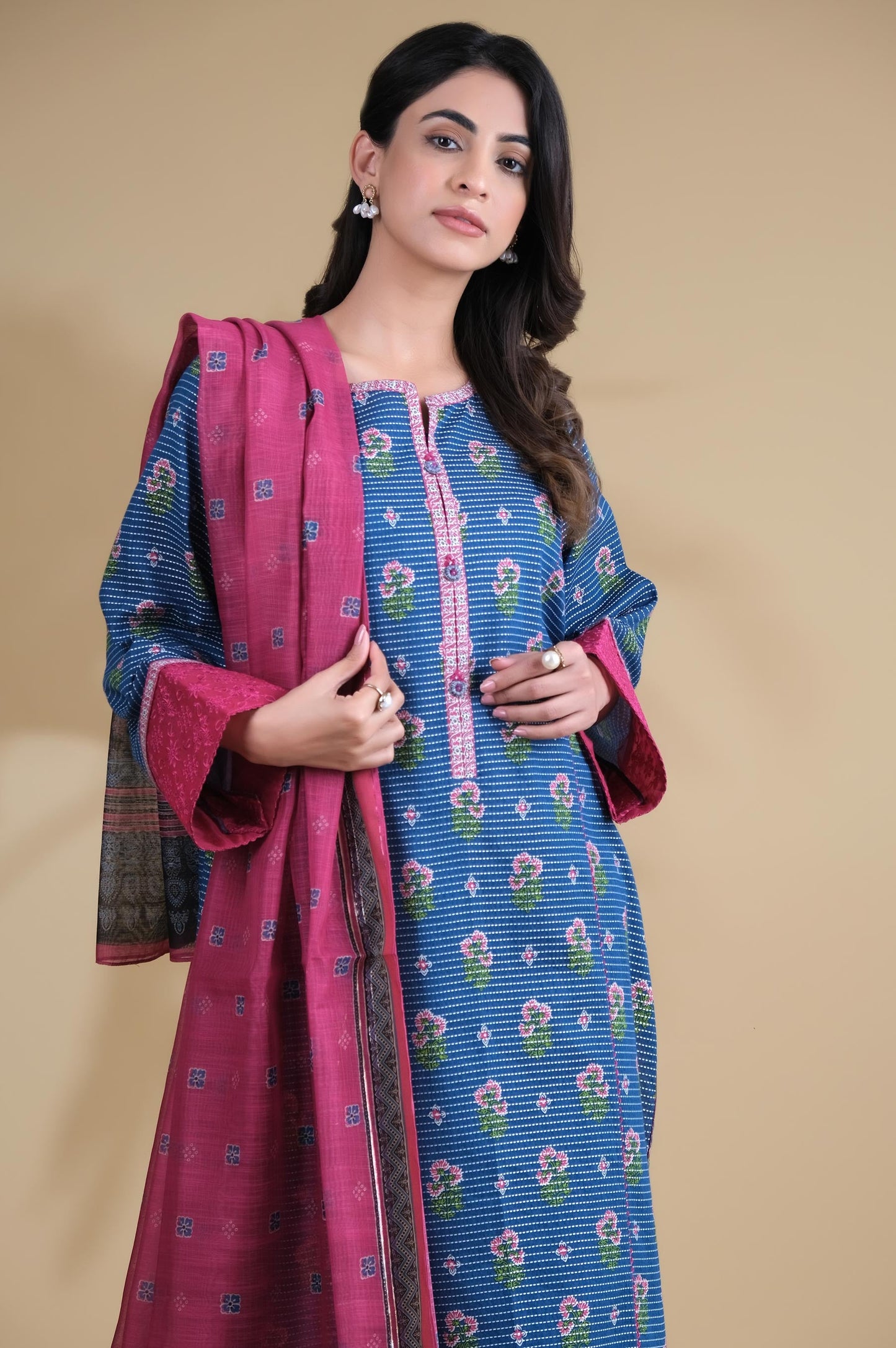 Unstitched 3 Piece Printed Dobby Lawn Suit