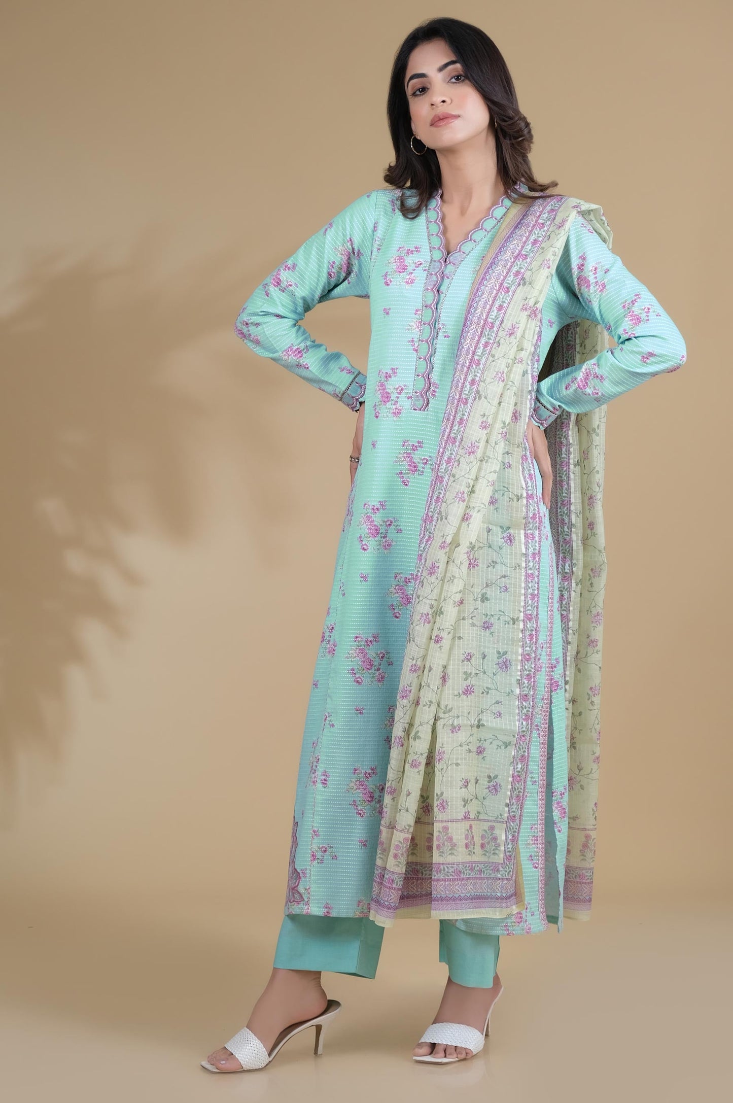 Unstitched 3 Piece Printed Dobby Lawn Suit