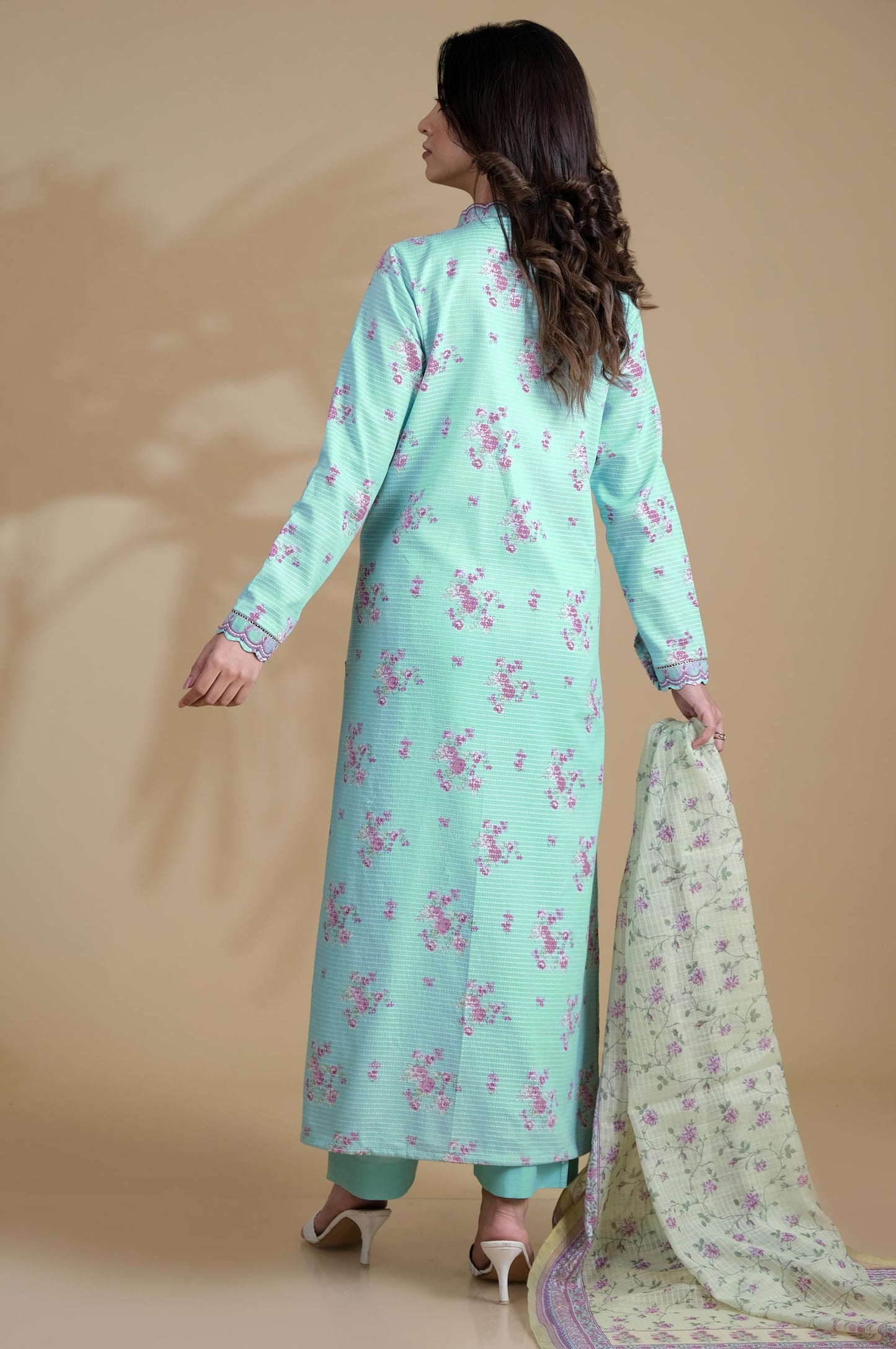 Unstitched 3 Piece Printed Dobby Lawn Suit