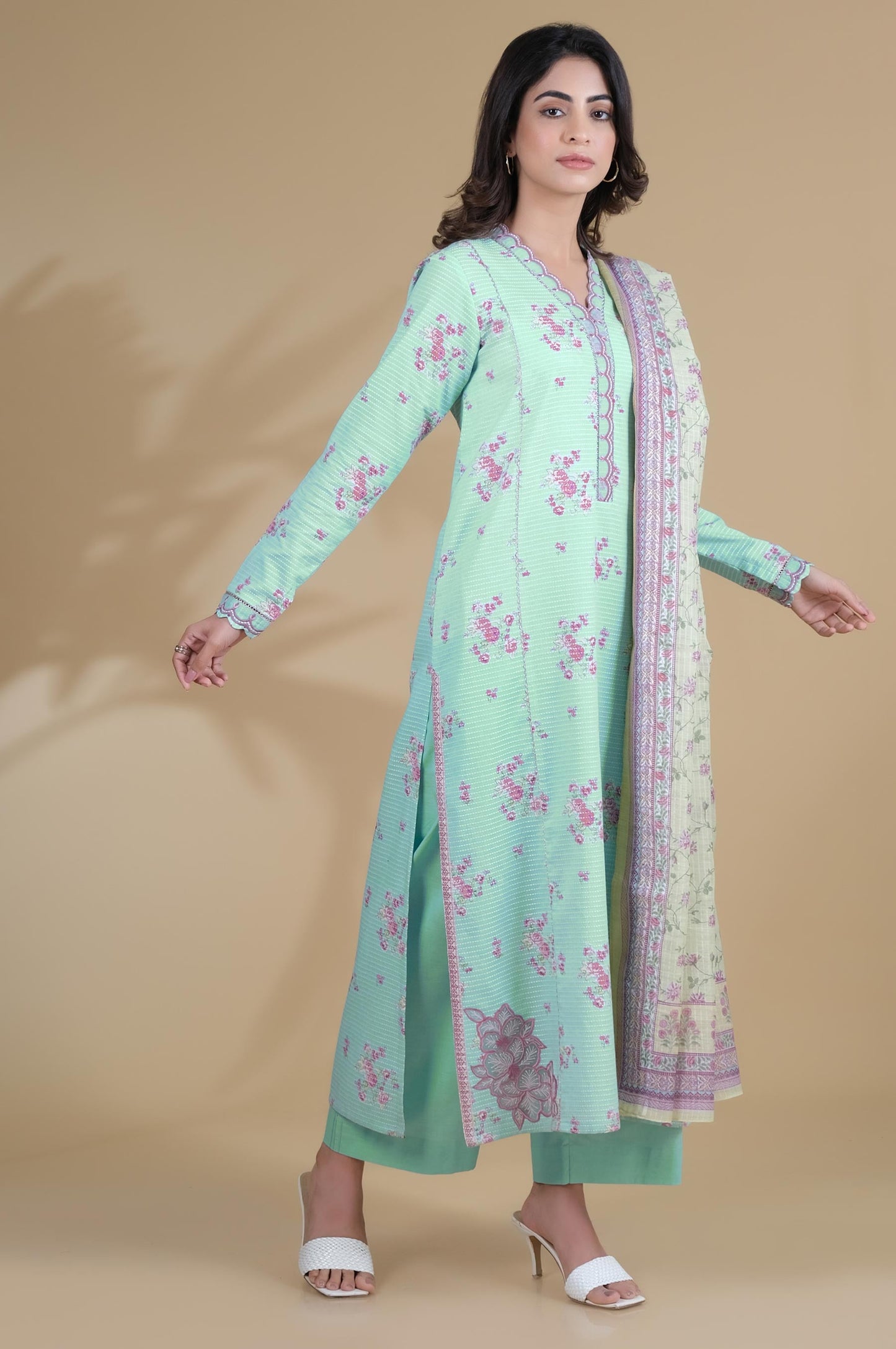 Unstitched 3 Piece Printed Dobby Lawn Suit