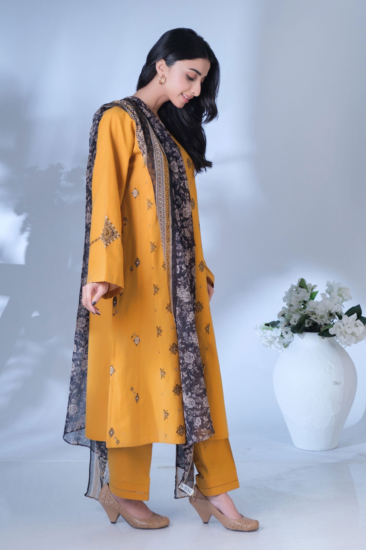 Unstitched 3 Piece Embroidered Textured Slub Suit