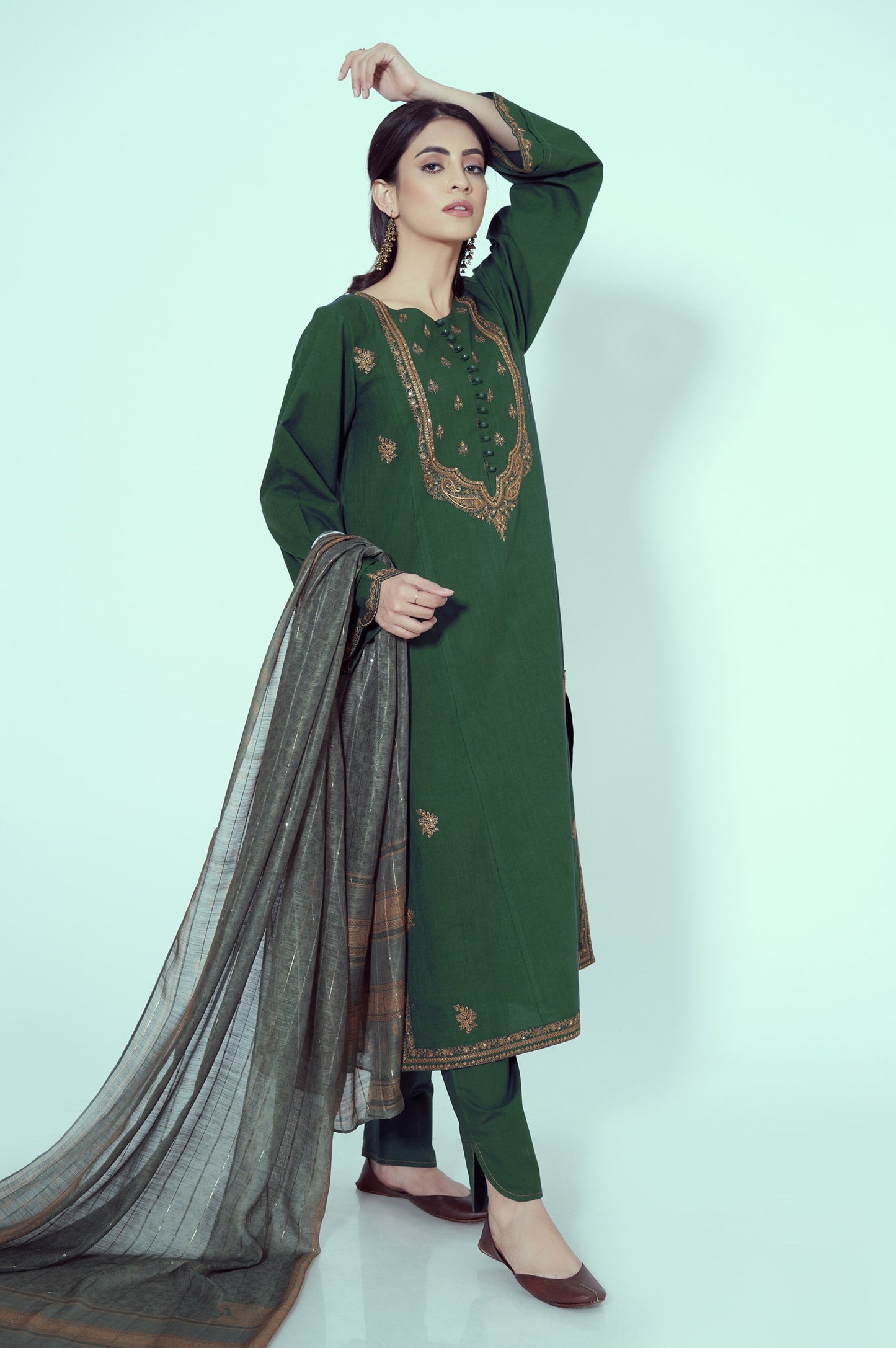 Unstitched 3 Piece Embroidered Textured Slub Suit