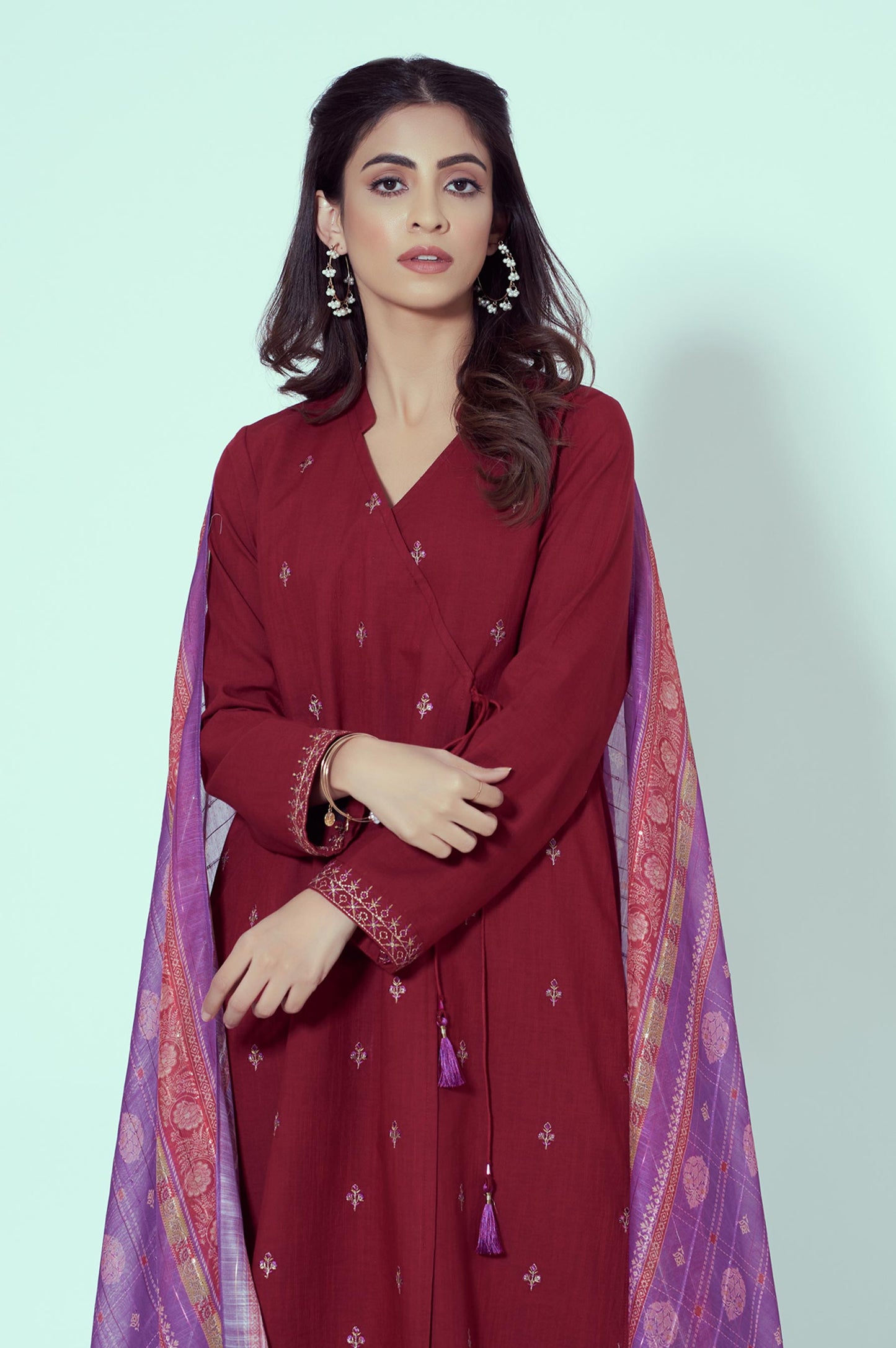 Unstitched 3 Piece Embroidered Textured Slub Suit