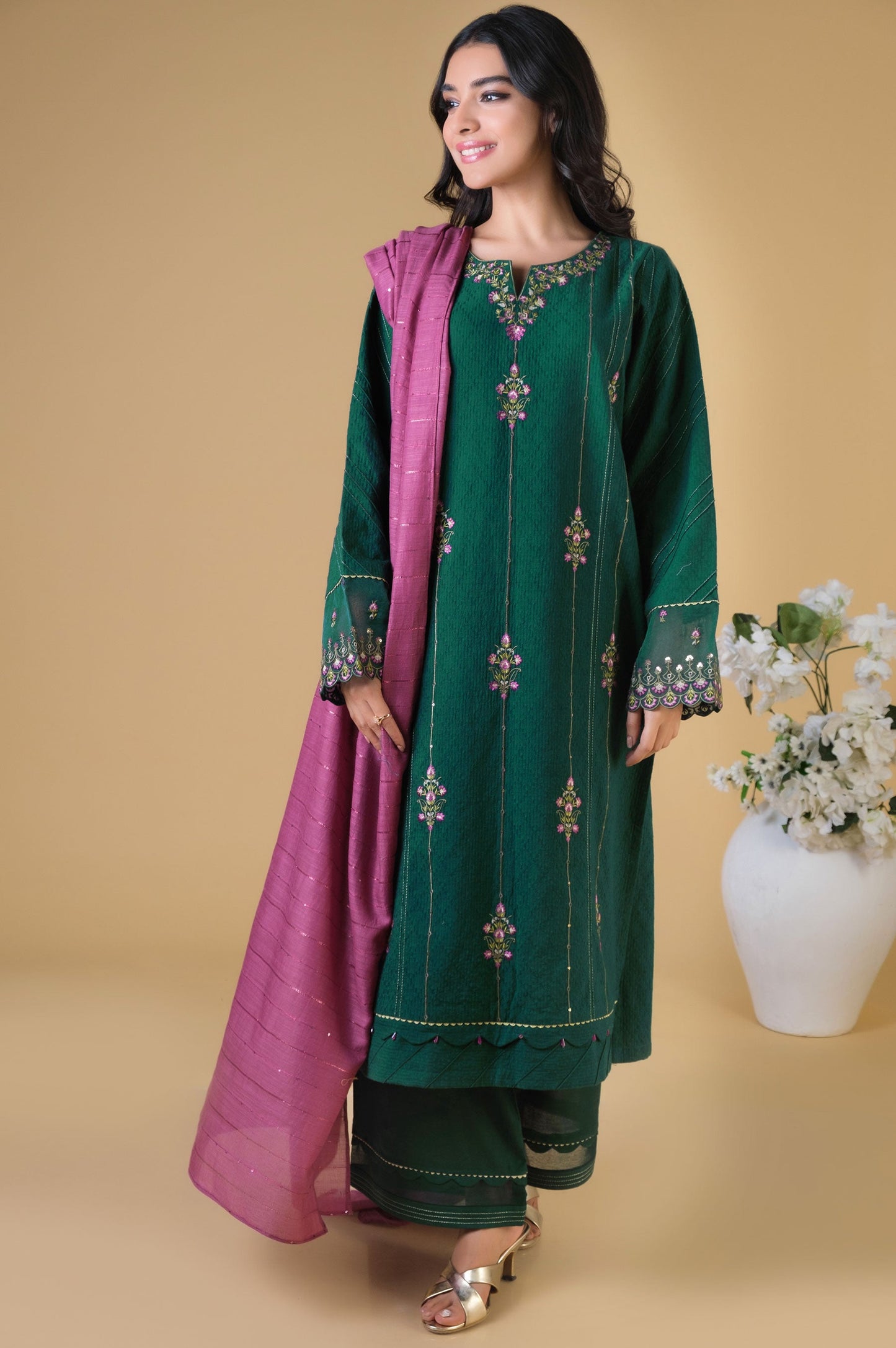 Unstitched 3 Piece Embroidered Dobby Suit