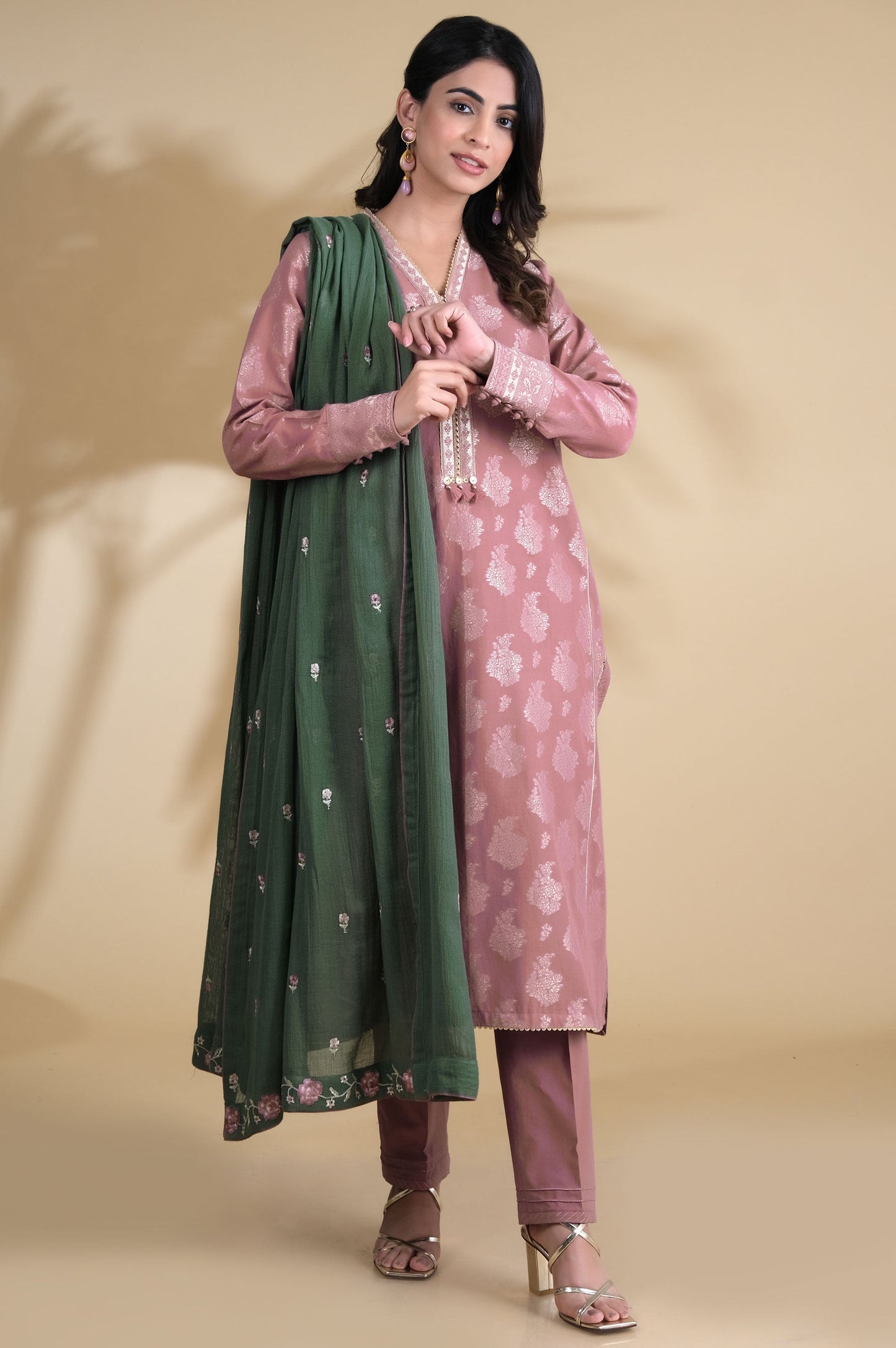 Unstitched 3 Piece Embroidered Jacquard Suit