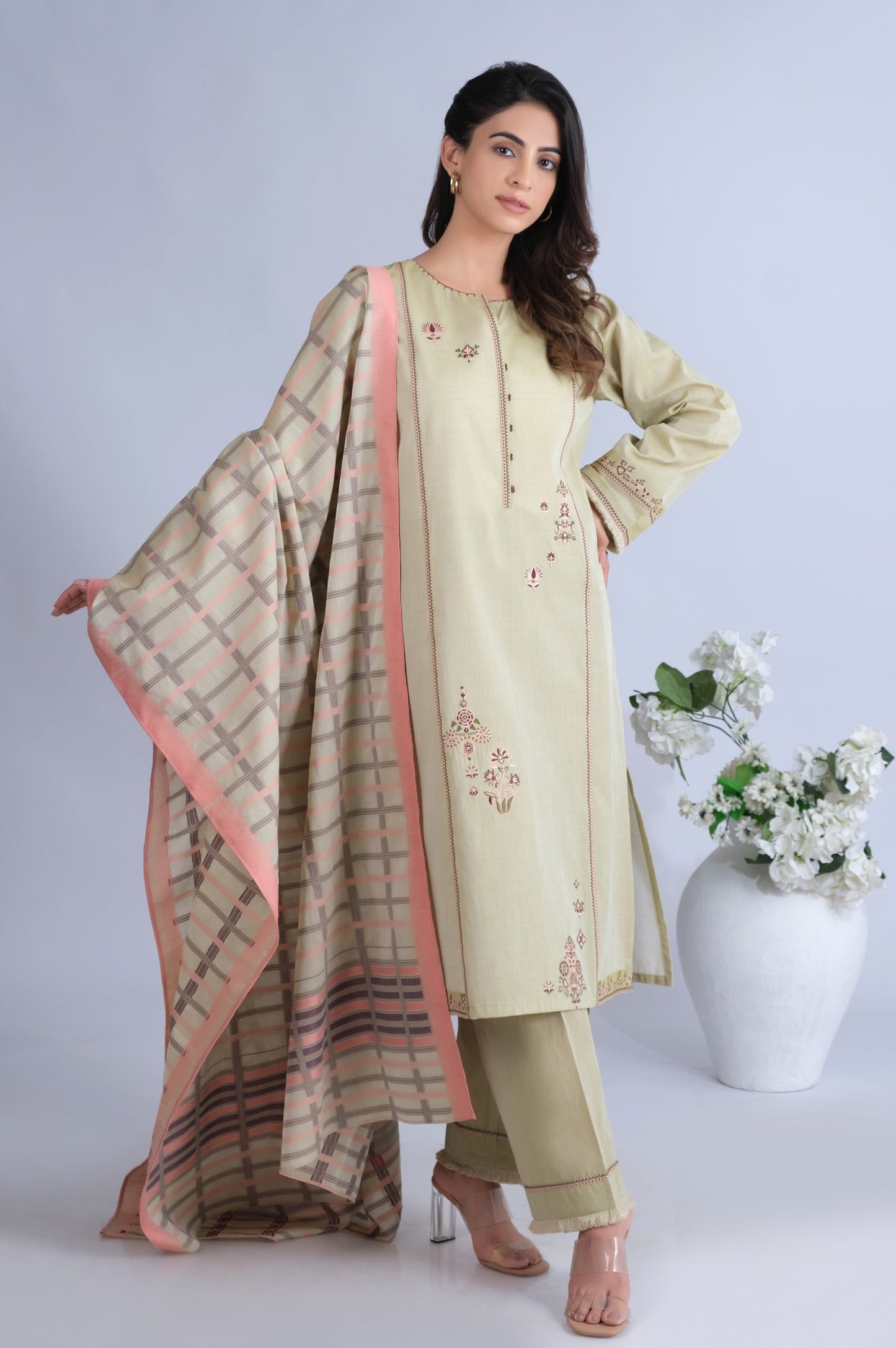 Unstitched 3 Piece Embroider Yarn Dyed Jacquard Suit