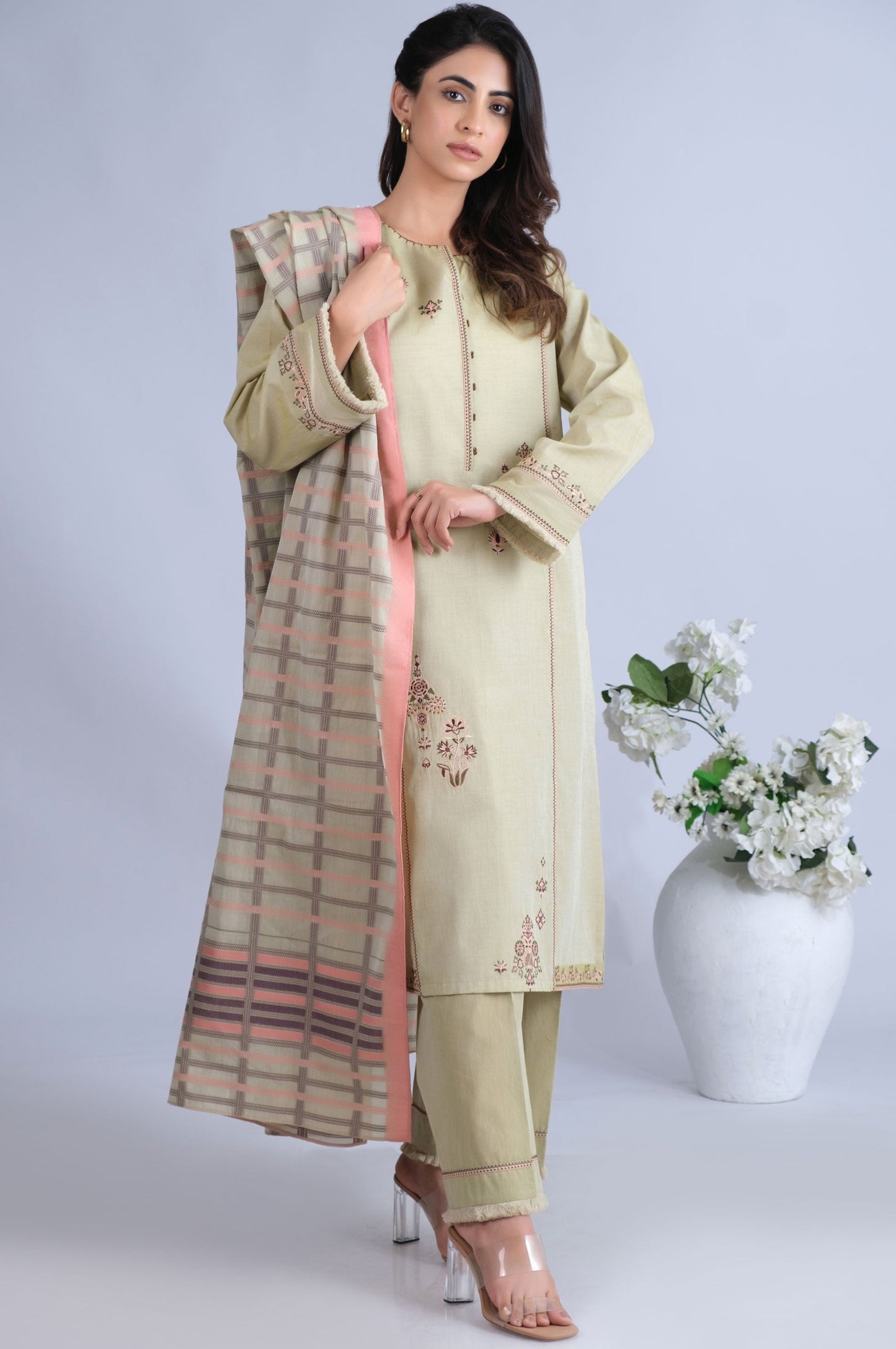 Unstitched 3 Piece Embroider Yarn Dyed Jacquard Suit