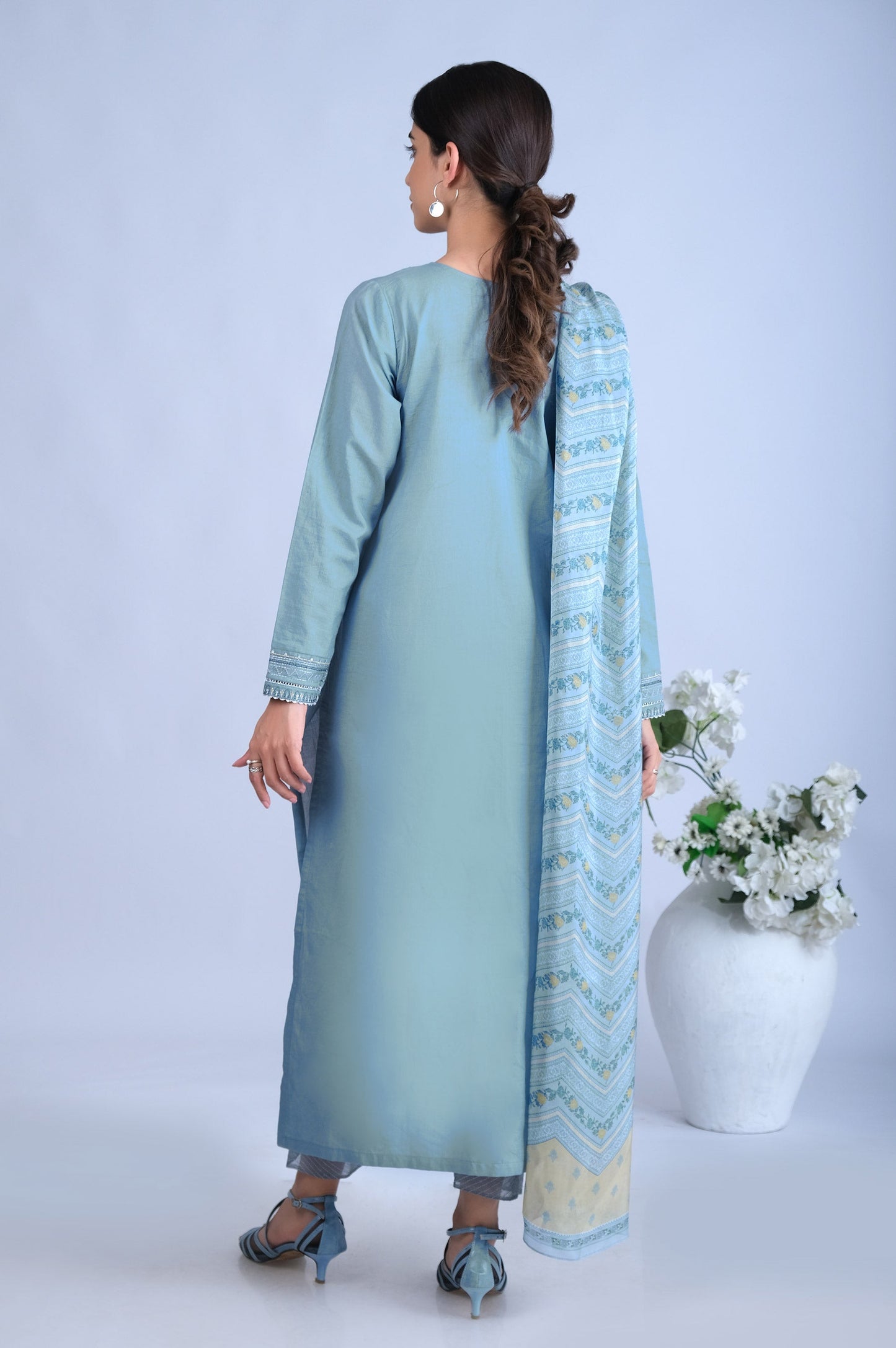 Unstitched 3 Piece Embroidered Textured Slub