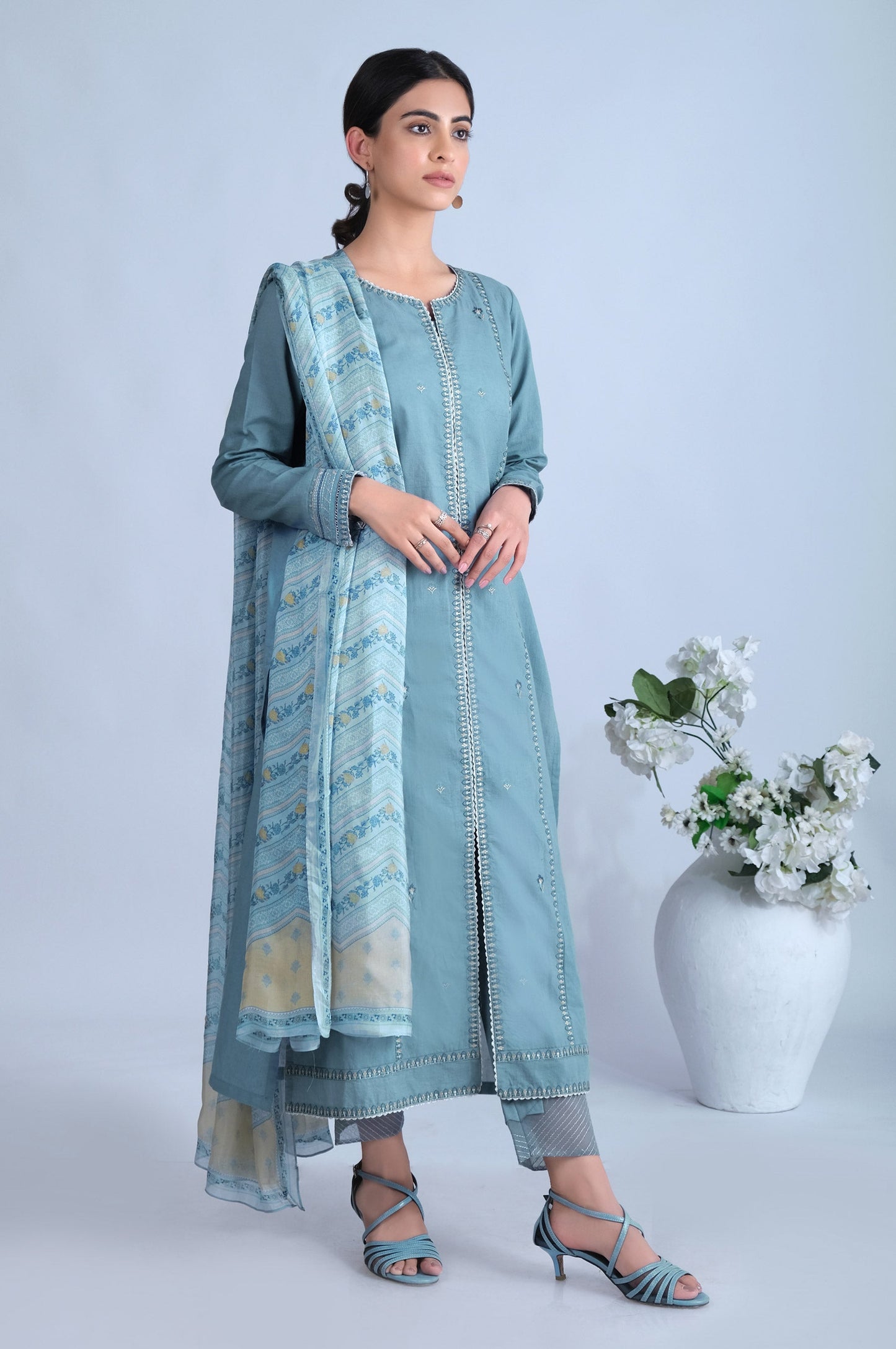 Unstitched 3 Piece Embroidered Textured Slub