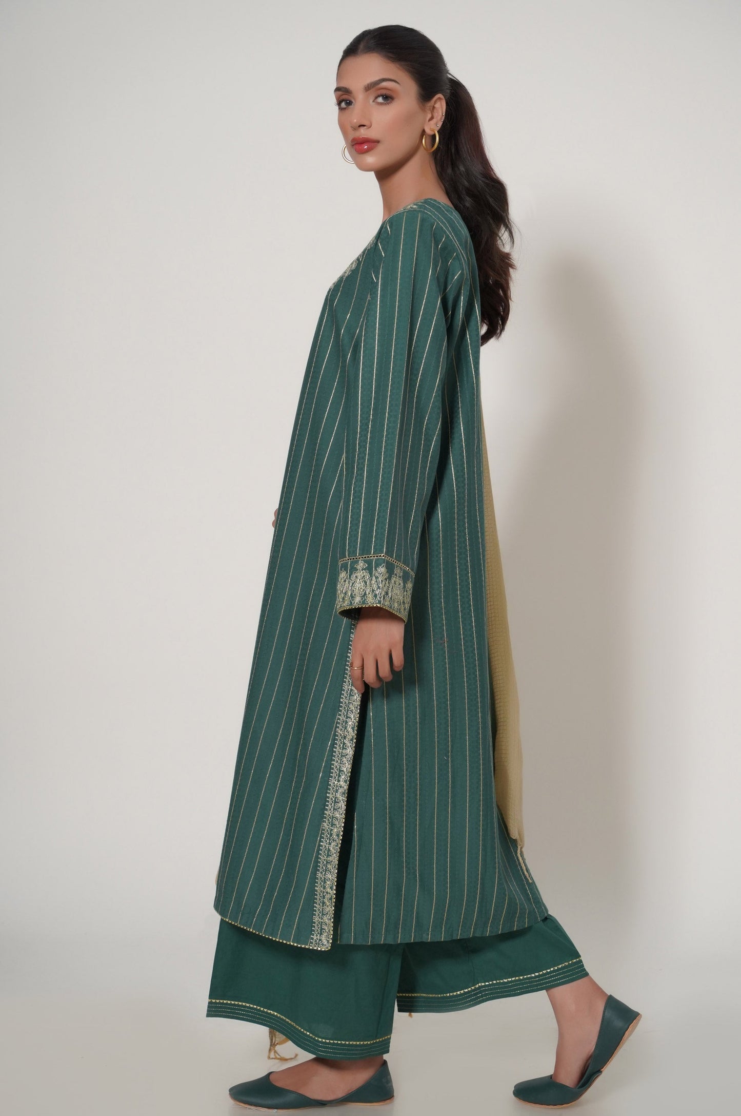 Stitched 3 Piece Slub Lawn Suit