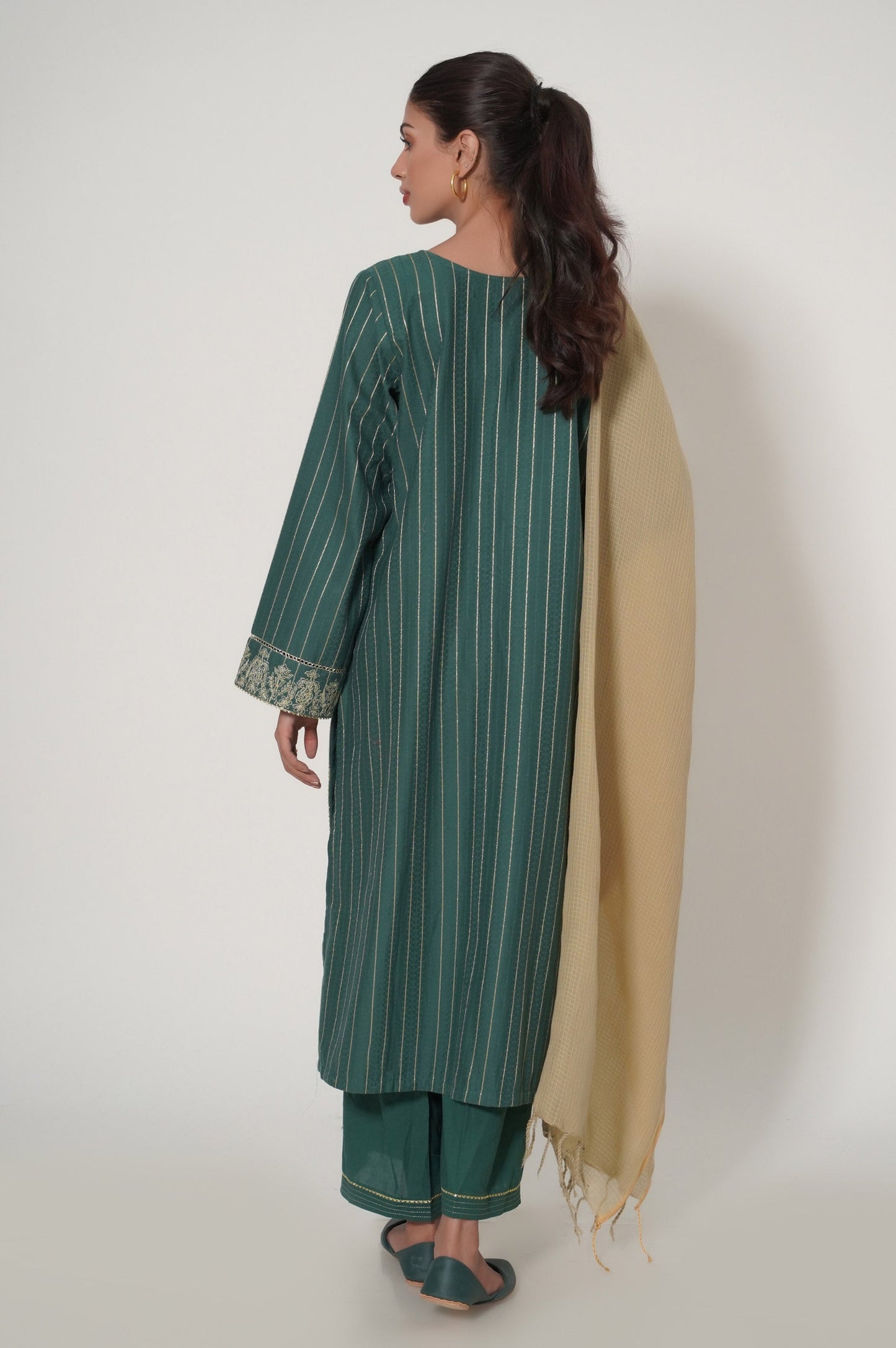 Stitched 3 Piece Slub Lawn Suit