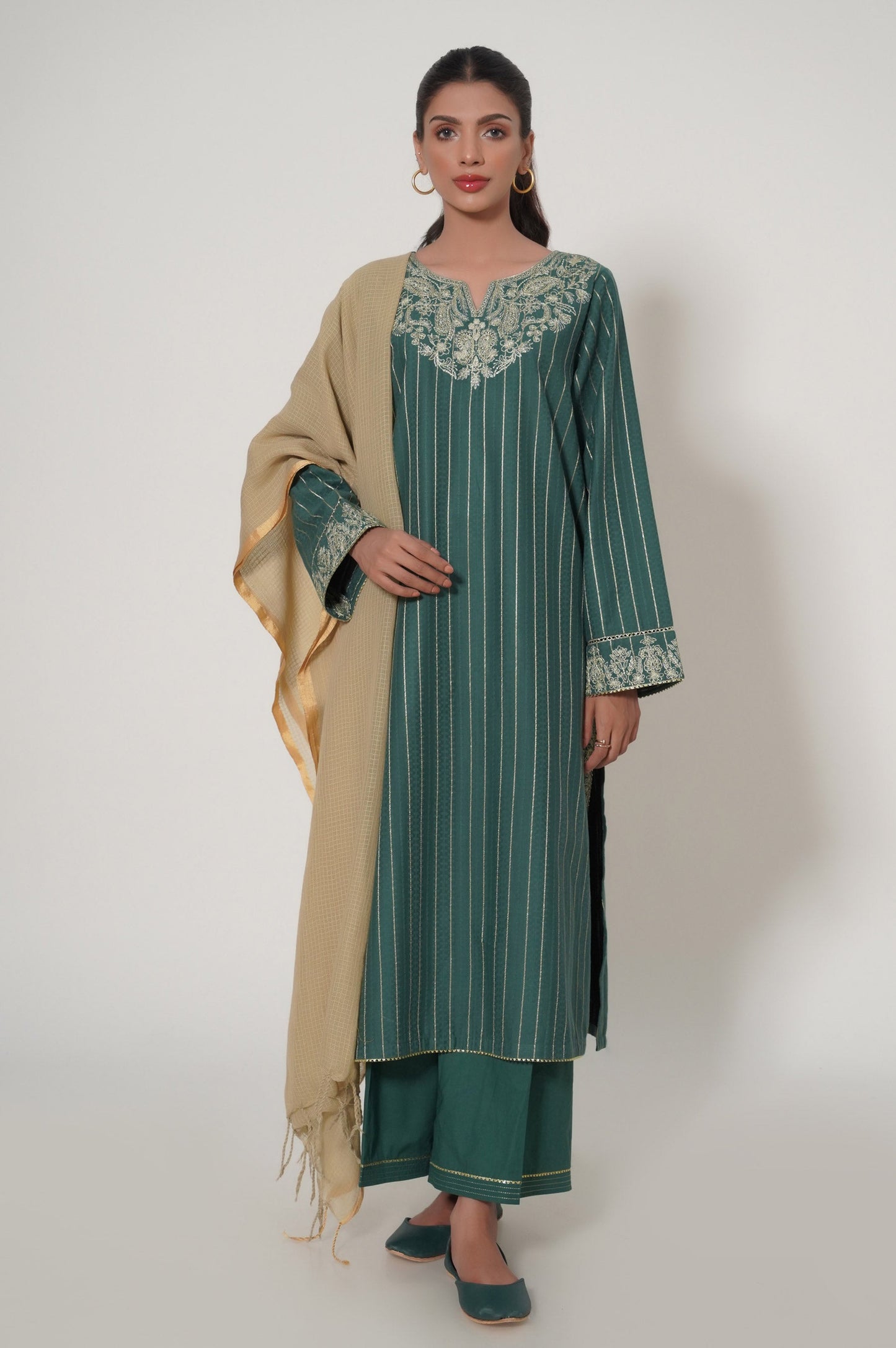 Stitched 3 Piece Slub Lawn Suit