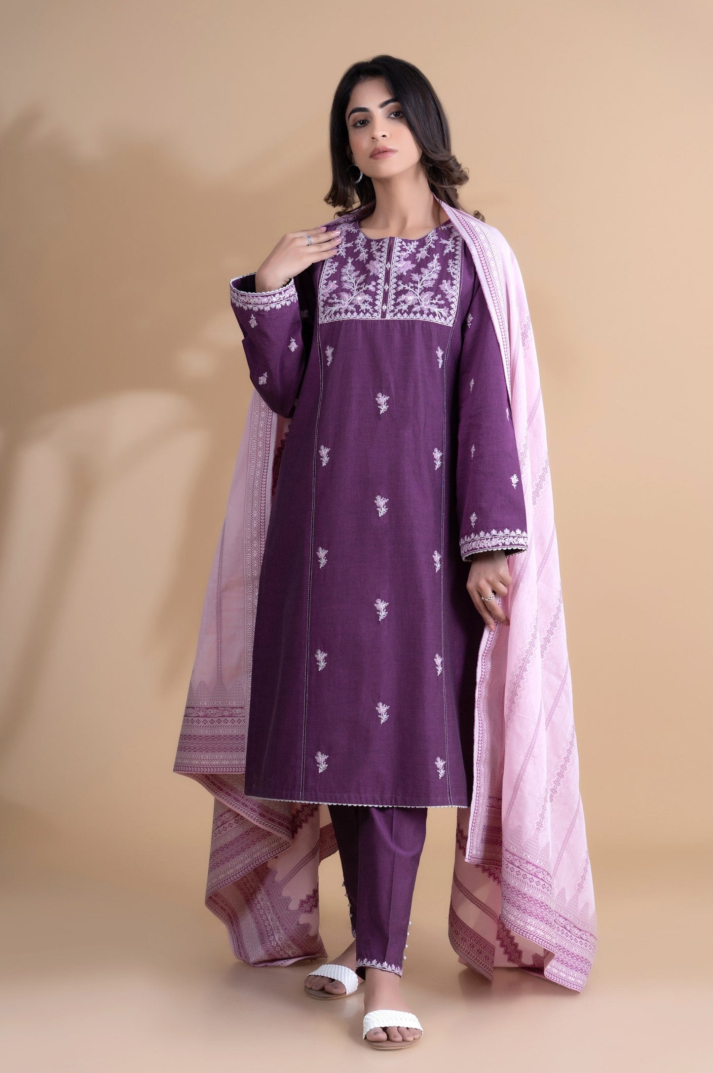 Unstitched 3 Piece Embroidered Yarn Dyed Jacquard Suit