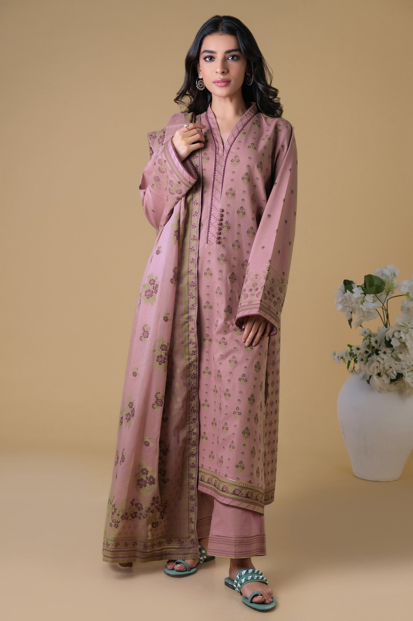 Stitched 3 Pieces Dyed Jacquard Suit