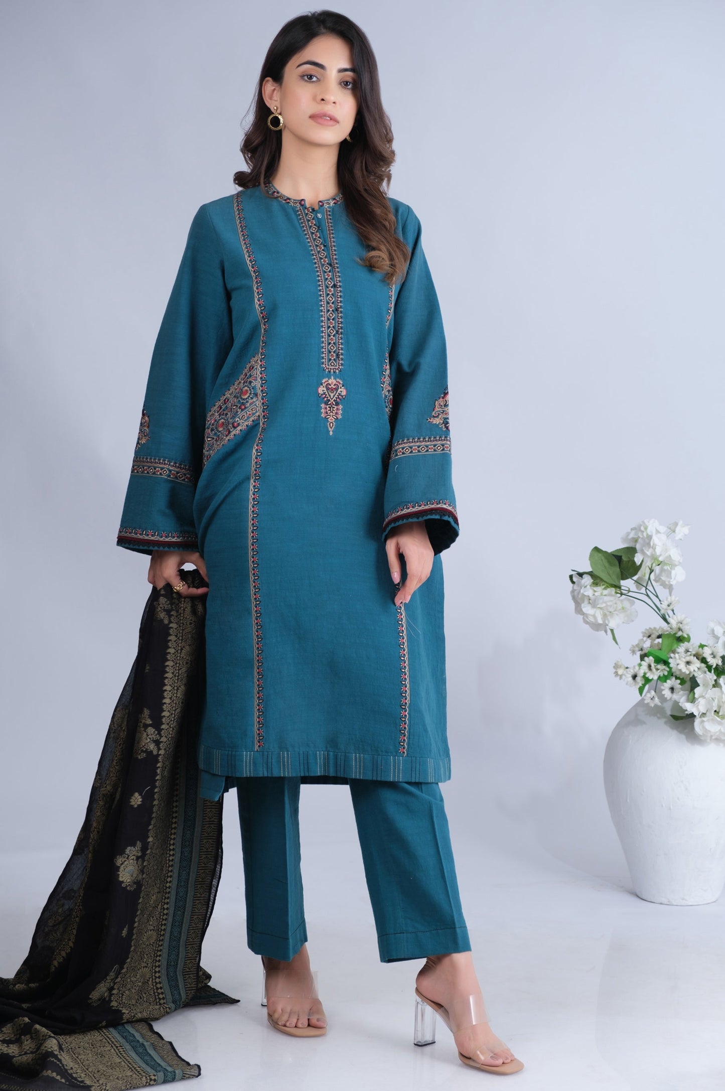 Stitched 3 Piece Textured Slub Lawn Suit