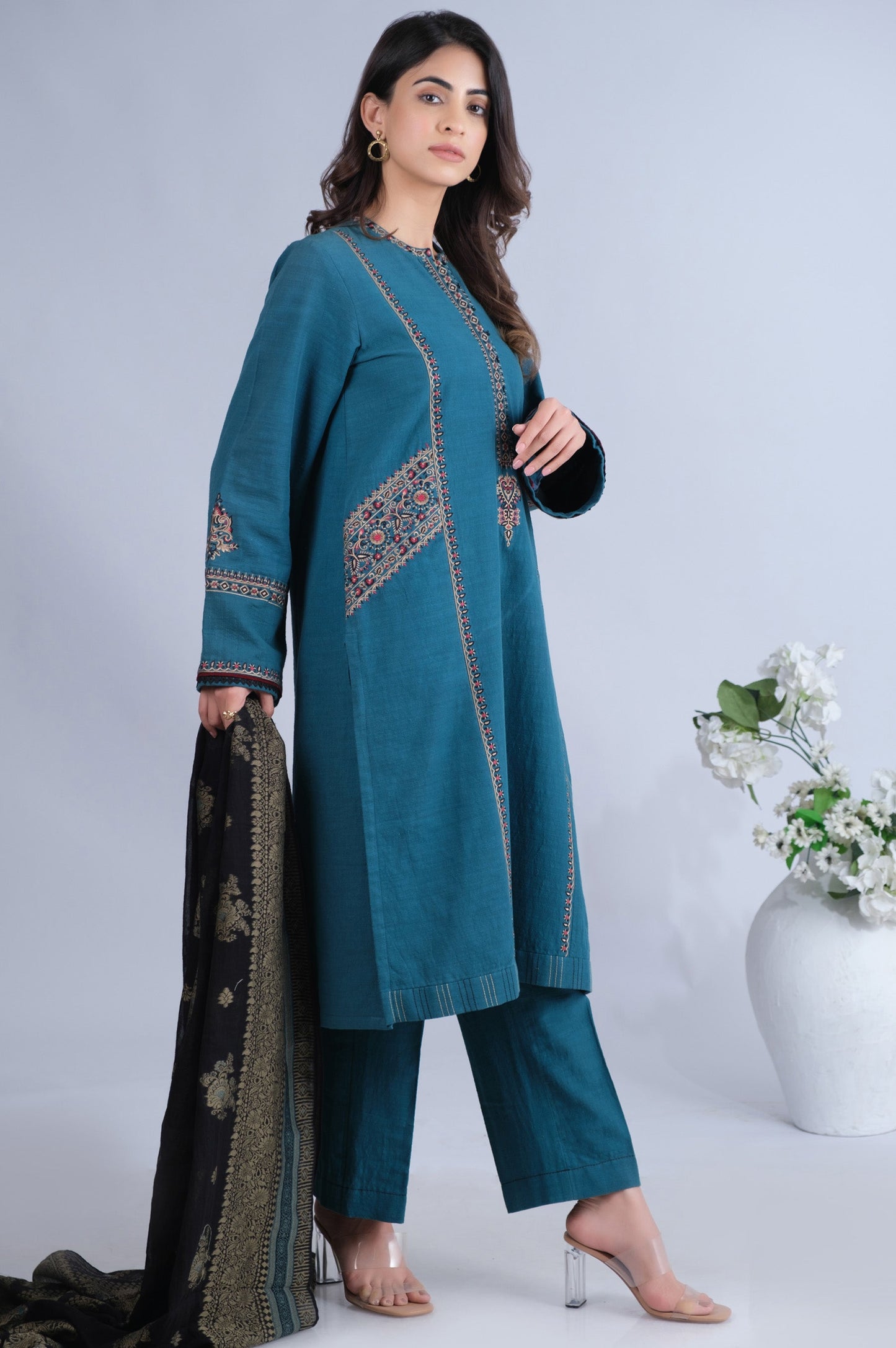 Stitched 3 Piece Textured Slub Lawn Suit