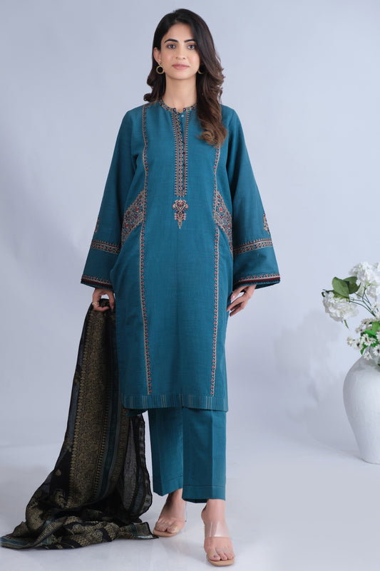 Stitched 3 Piece Textured Slub Lawn Suit