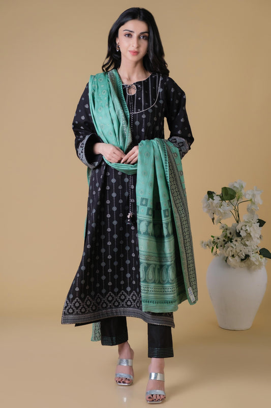 Stitched 3 Pieces Dyed Jacquard Suit