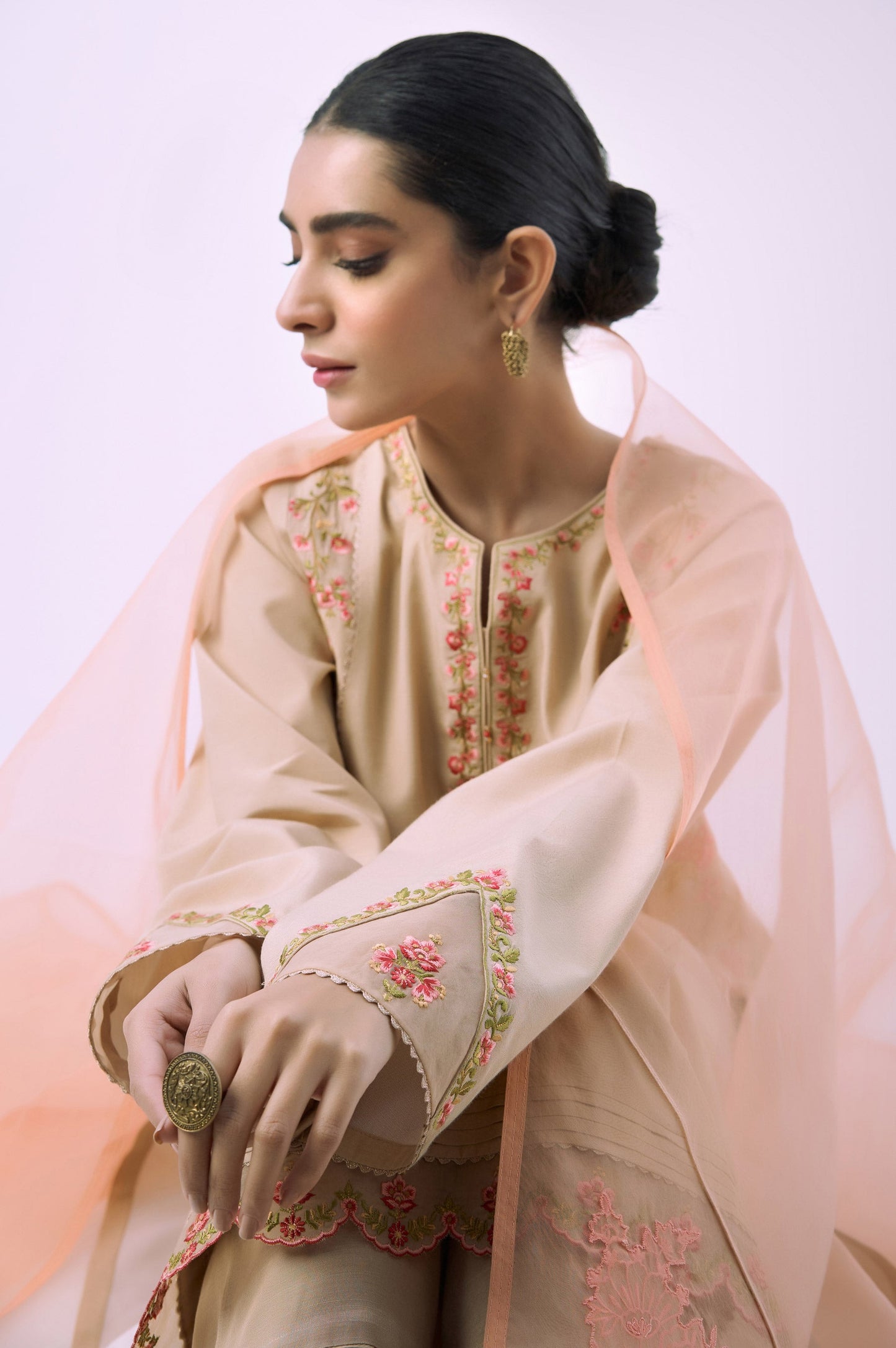 Stitched 3 Piece Embroidered Raw Silk Suit