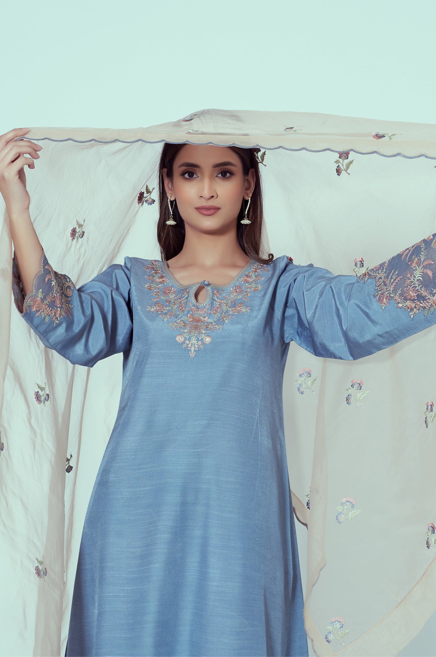 Stitched 3 Piece Embroidered Rawsilk Suit