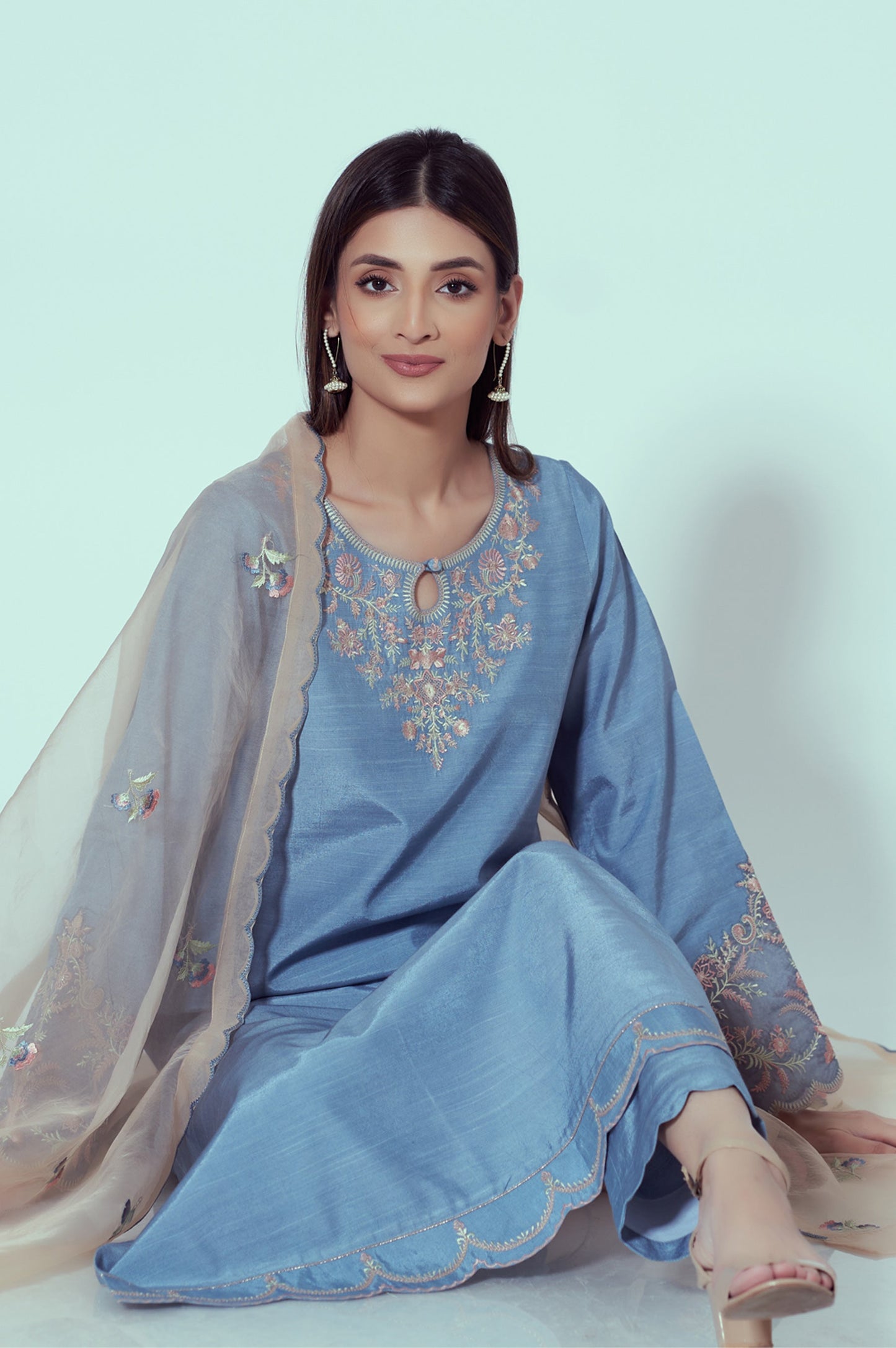 Stitched 3 Piece Embroidered Rawsilk Suit