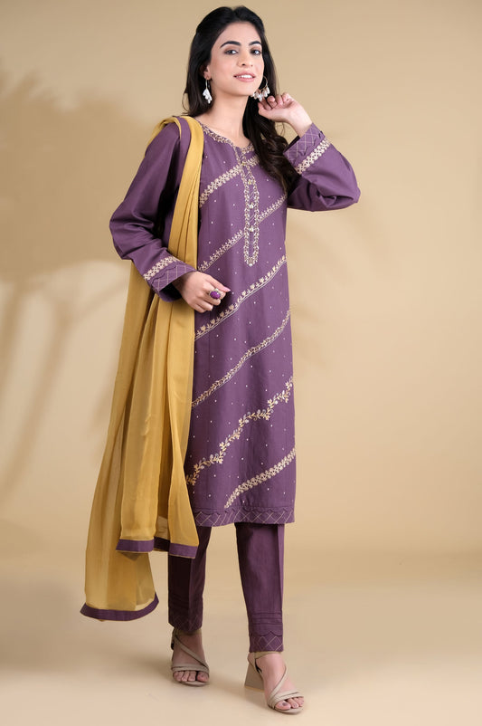 Stitched 3 Piece Embroidered Cambric Suit