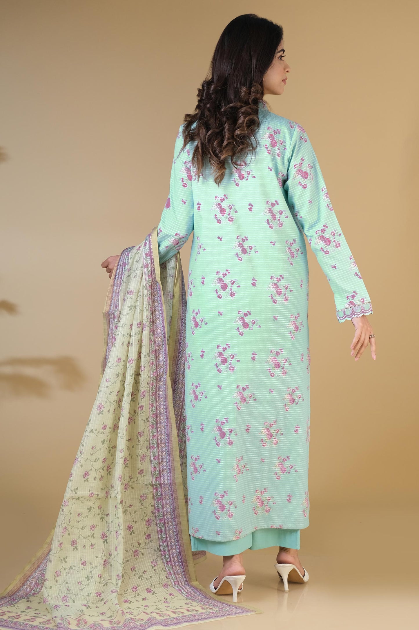 Stitched 3 Piece Printed Dobby Lawn Suit