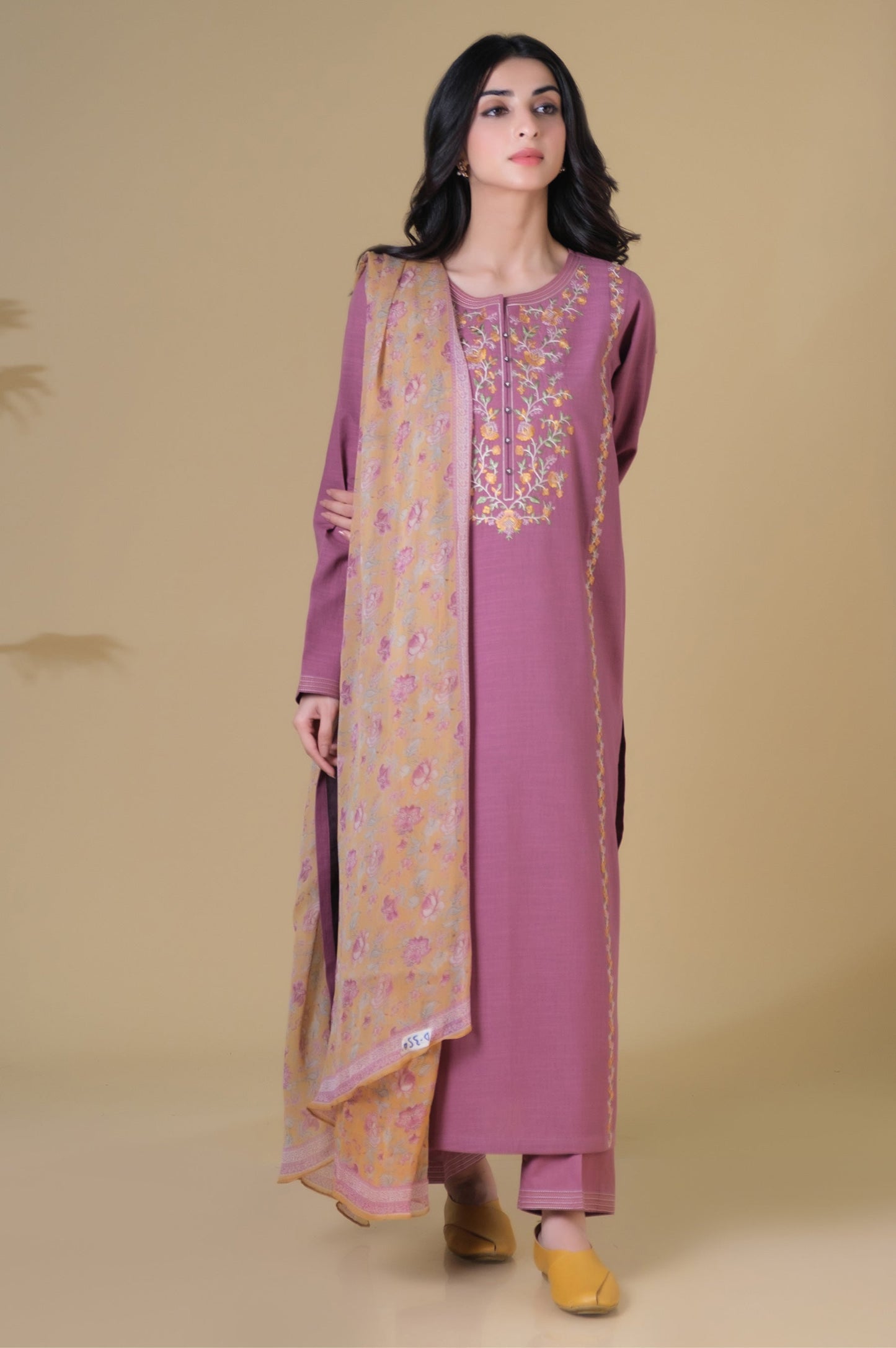 Stitched 3 Piece Embroidered Textured Slub Suit