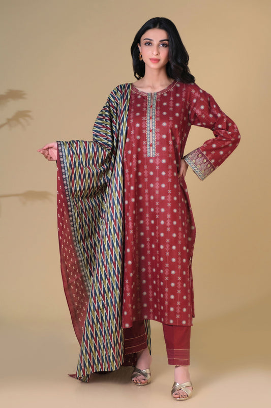 Stitched 3 Piece Printed Masuri Lawn Suit