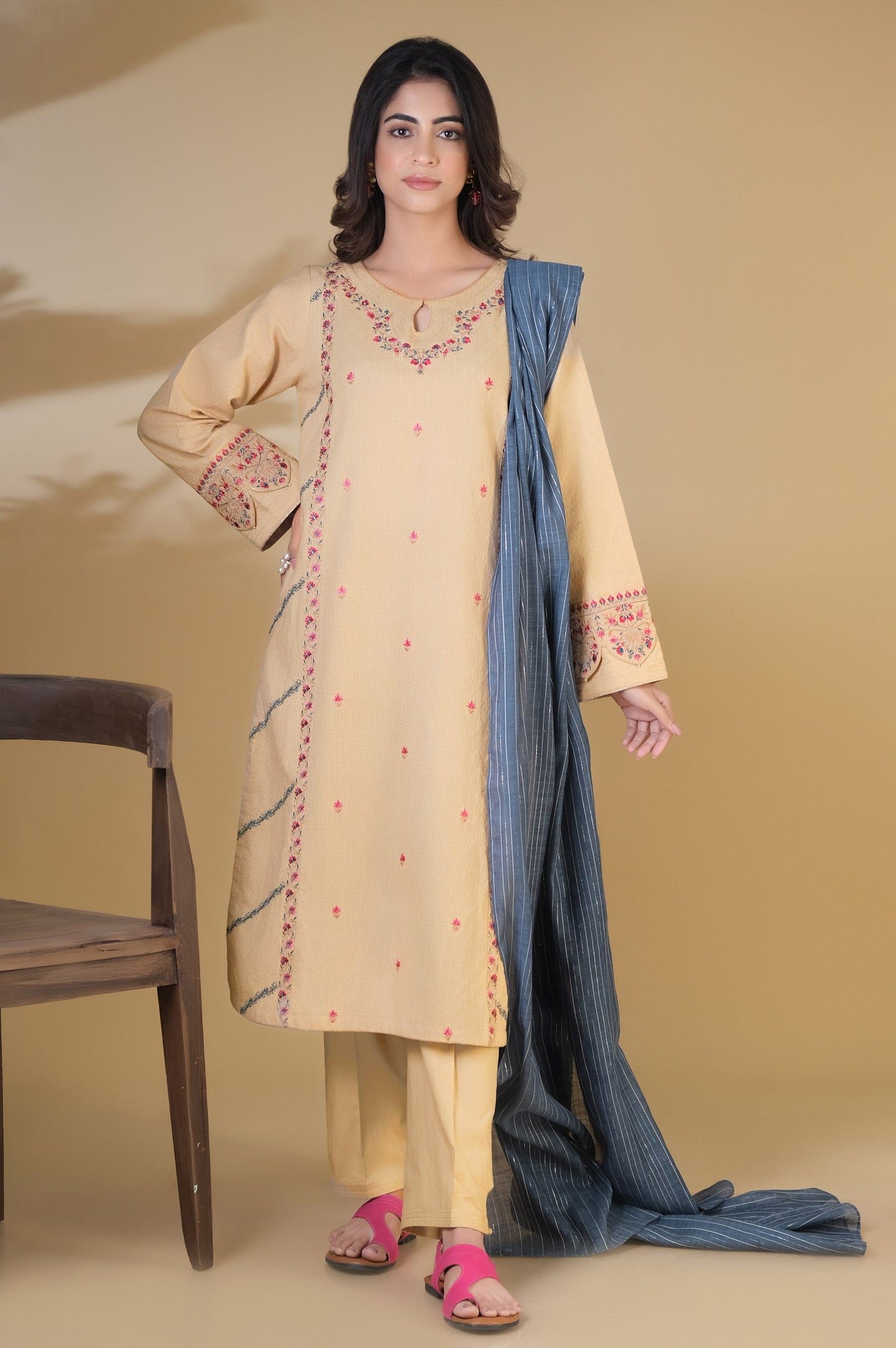 Stitched 3 Piece Embroidered Cambric Suit