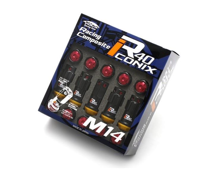Kics R40 iCONIX M14 Lug Nuts & Locks - 14x1.5 in Black w. Red Caps