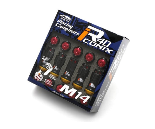 Kics R40 iCONIX M14 Lug Nuts & Locks - 14x1.5 in Black w. Red Caps