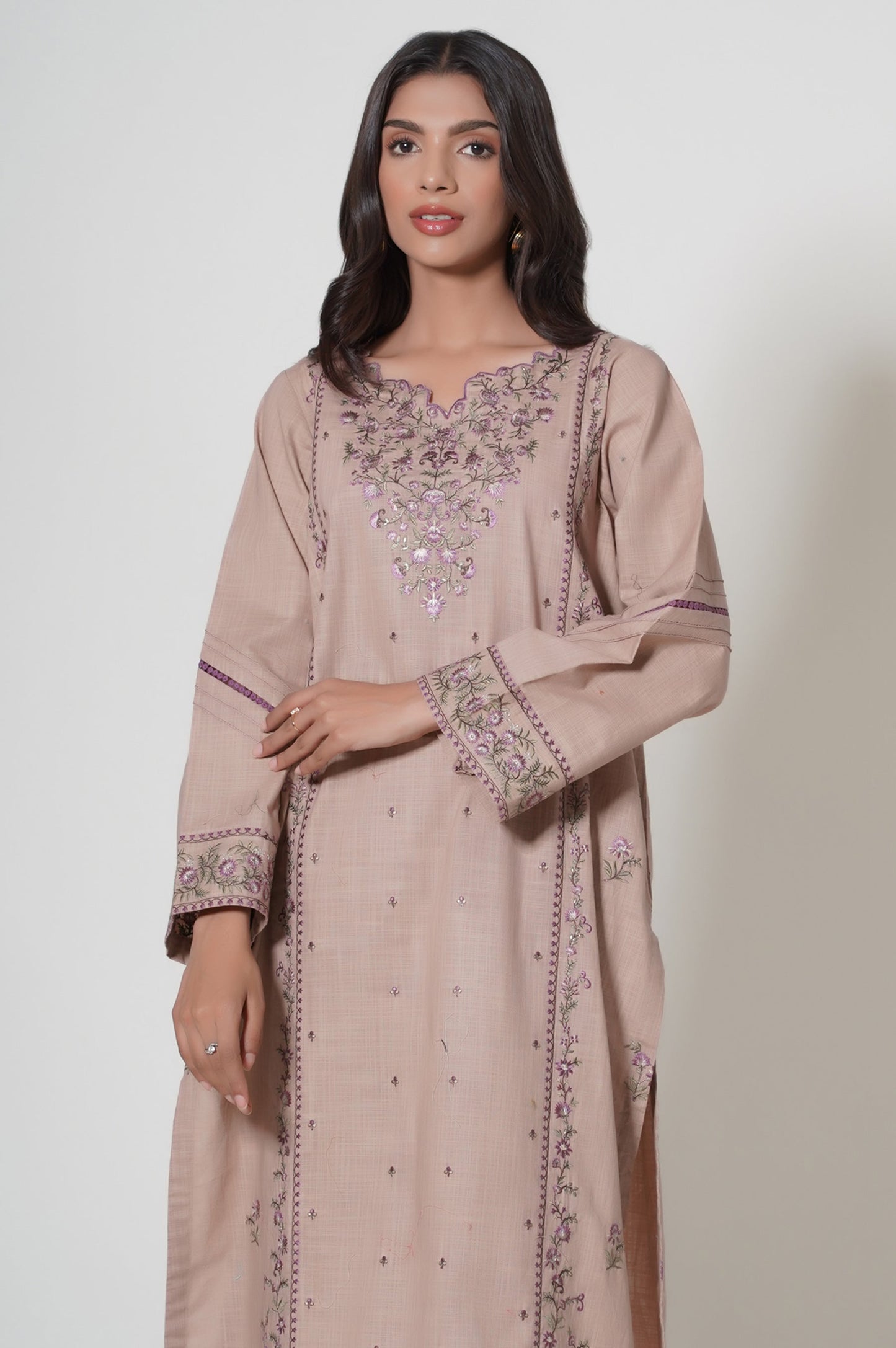 2 Piece Unstitched Embroidered Slub Suit