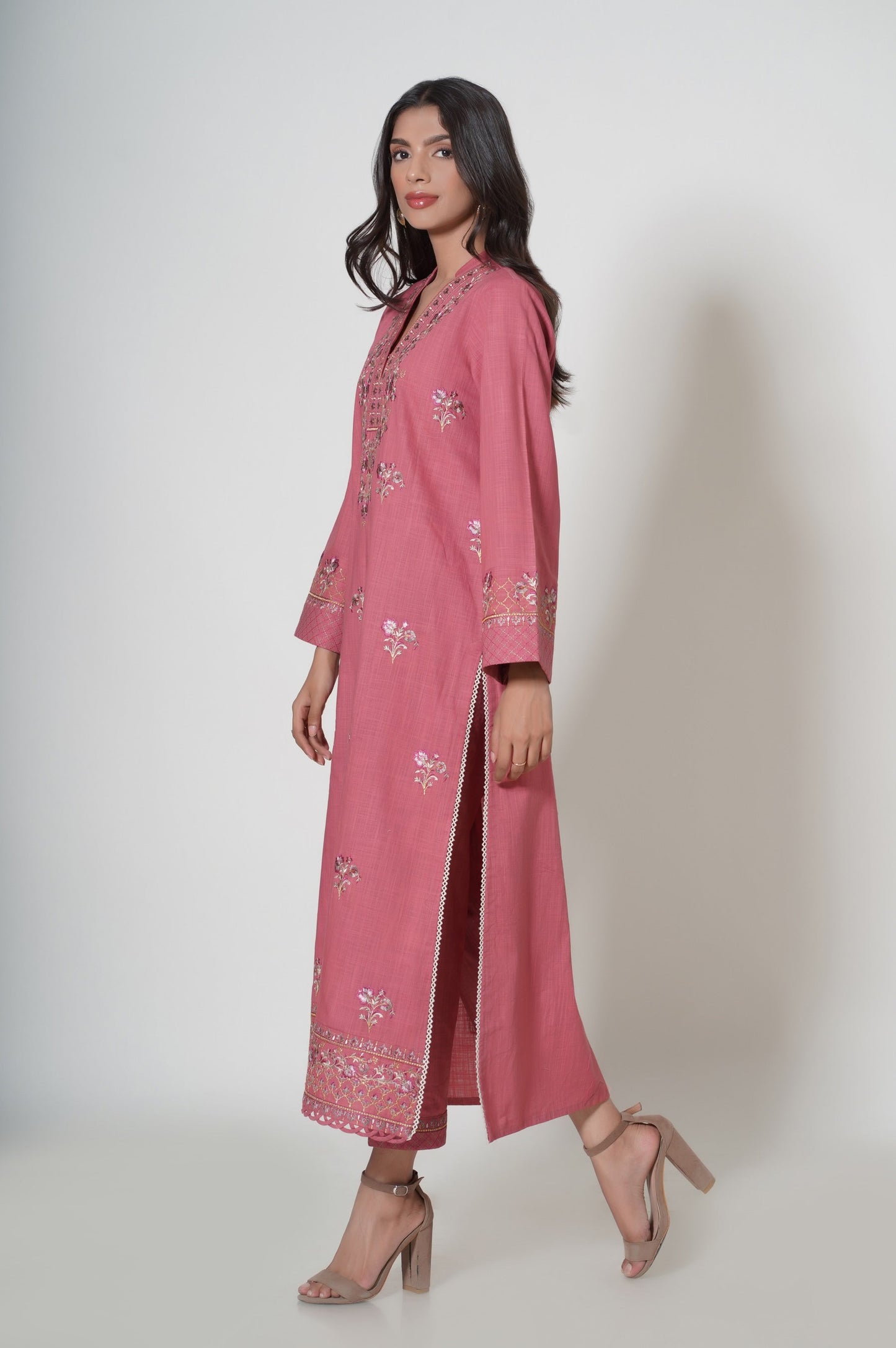 2 Piece Unstitched Embroidered Slub Suit