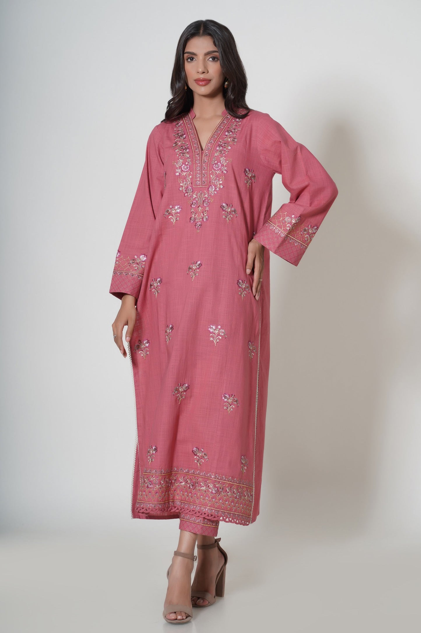 2 Piece Unstitched Embroidered Slub Suit